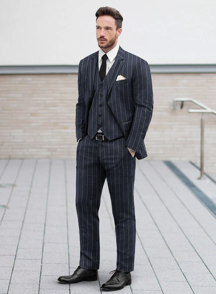 Noble Loredana Blue Stripe Cotton Silk Linen Suit