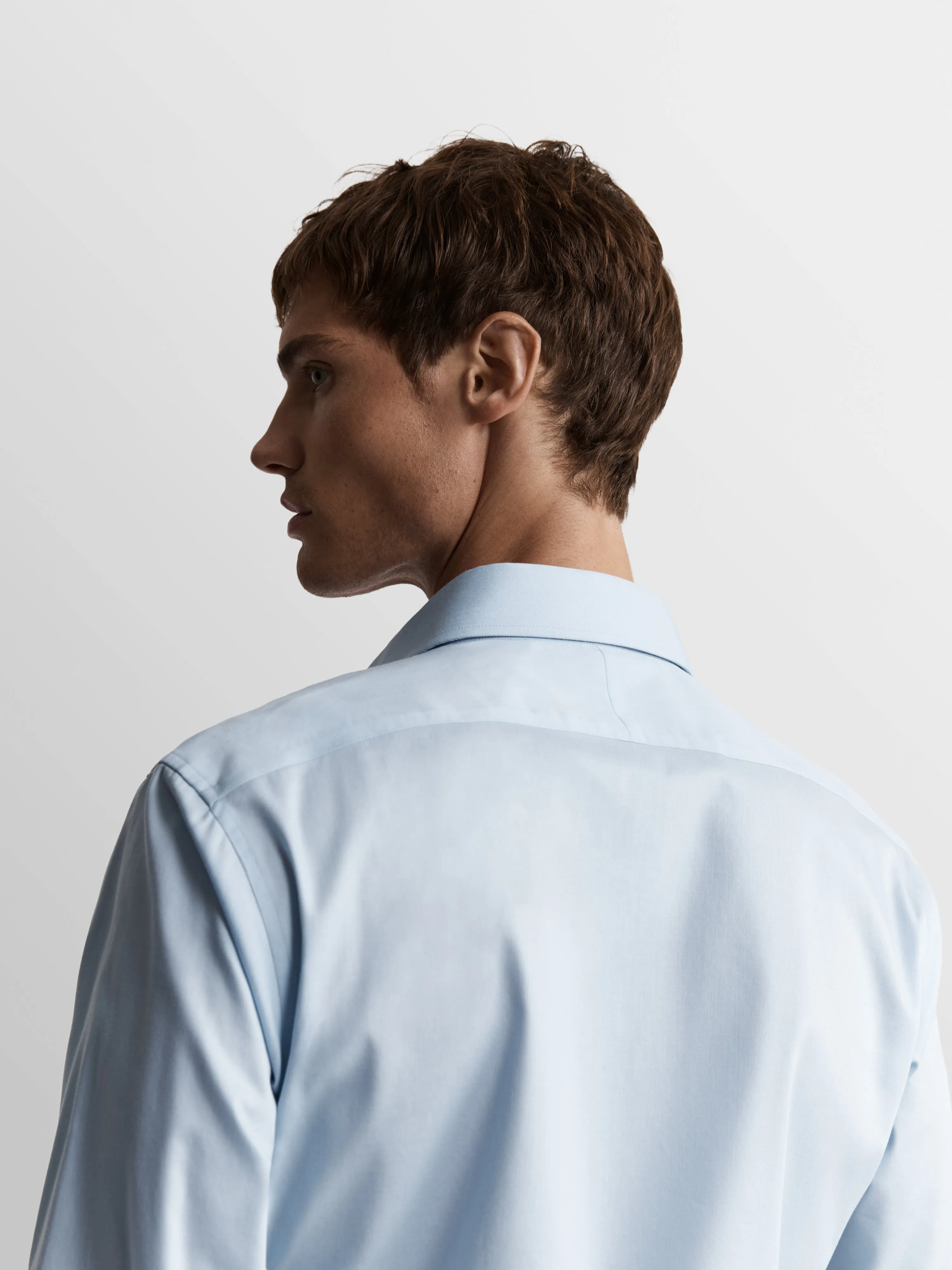 Non-Iron Sky Blue Poplin Slim Fit Classic Collar Single Cuff Shirt