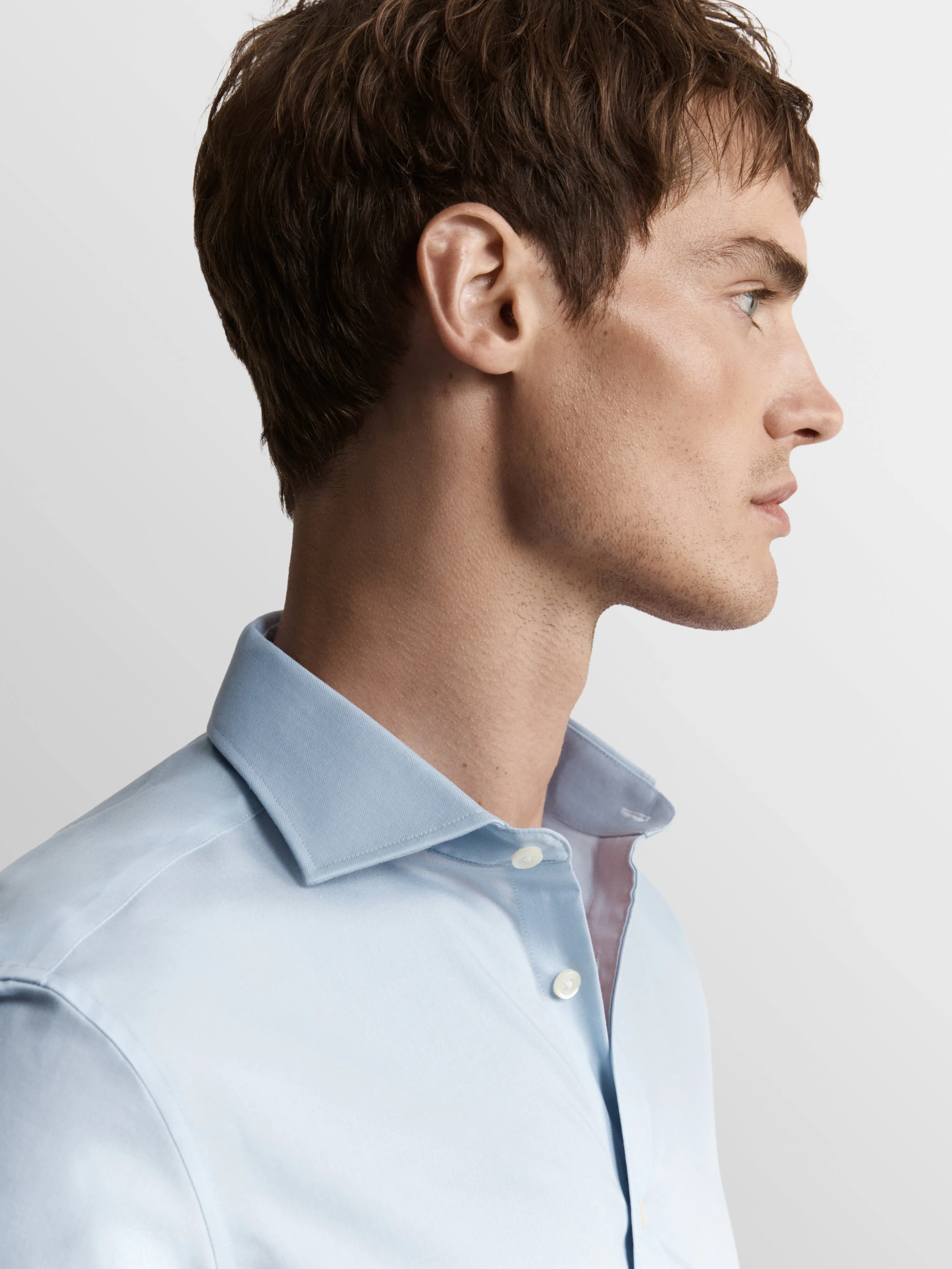 Non-Iron Sky Blue Poplin Slim Fit Classic Collar Single Cuff Shirt