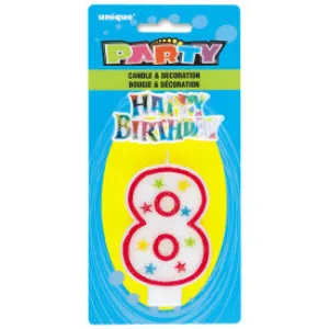 Number 8 Glitter Birthday Candle w/Cake Decoration | 1ct