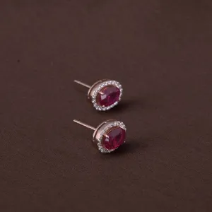 Oval Ruby Studs | Rose Gold