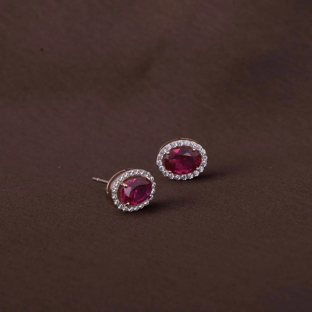 Oval Ruby Studs | Rose Gold