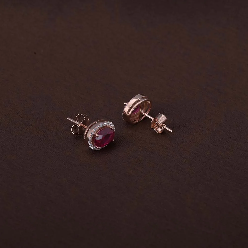 Oval Ruby Studs | Rose Gold