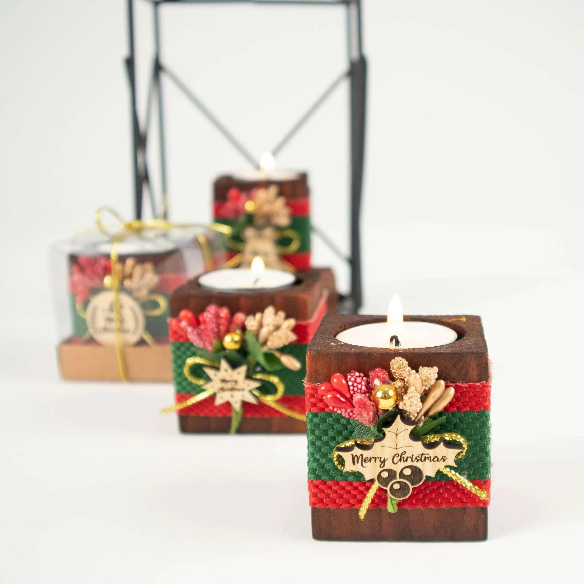 Personalized Christmas New Year Noel Gift Favor Wooden Tealight Holder