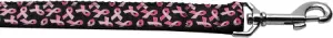 Pink Ribbons On Black Nylon Dog Leash 5-8 Inch Wide 4ft Long