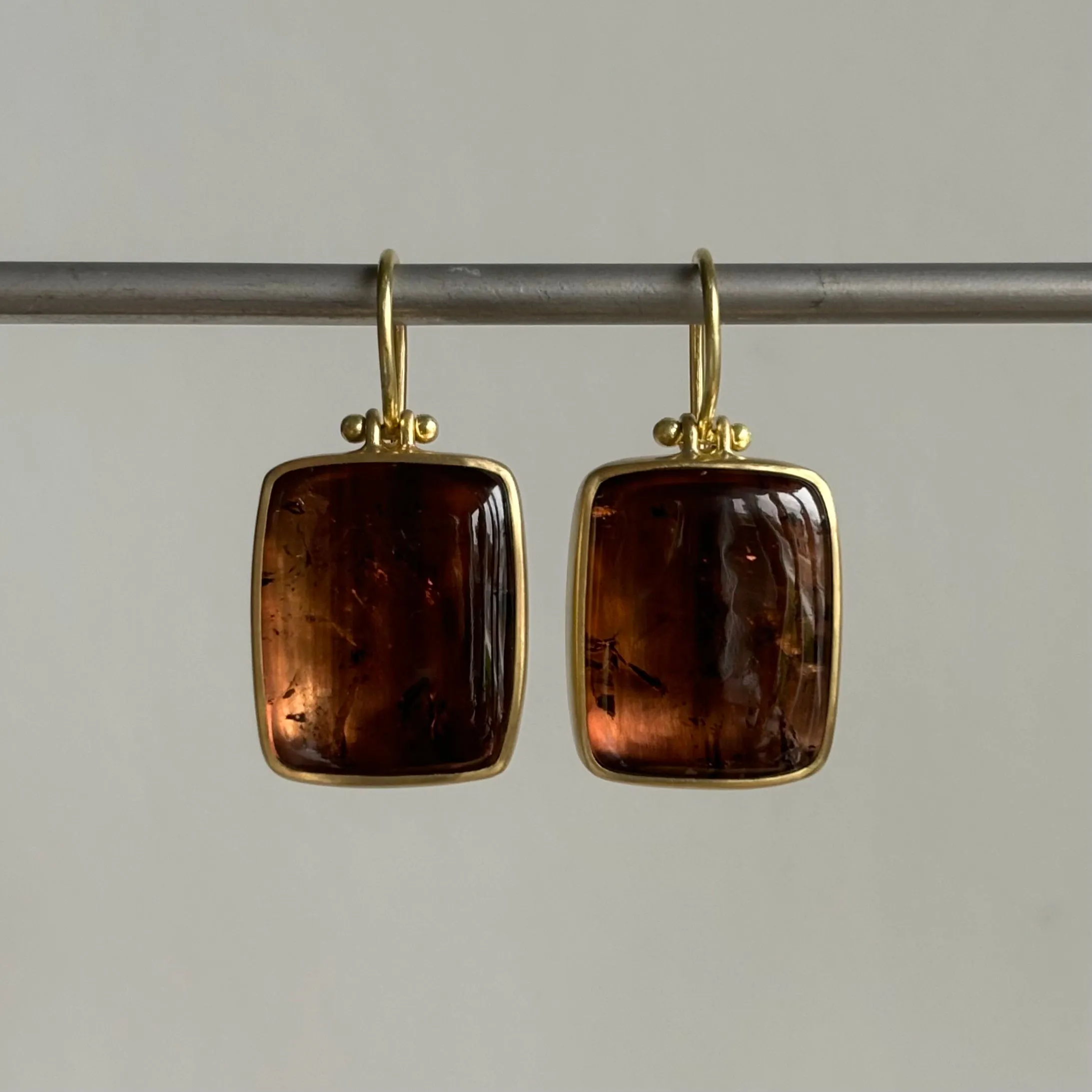 Pinky Brown Tourmaline Rectangle Earrings