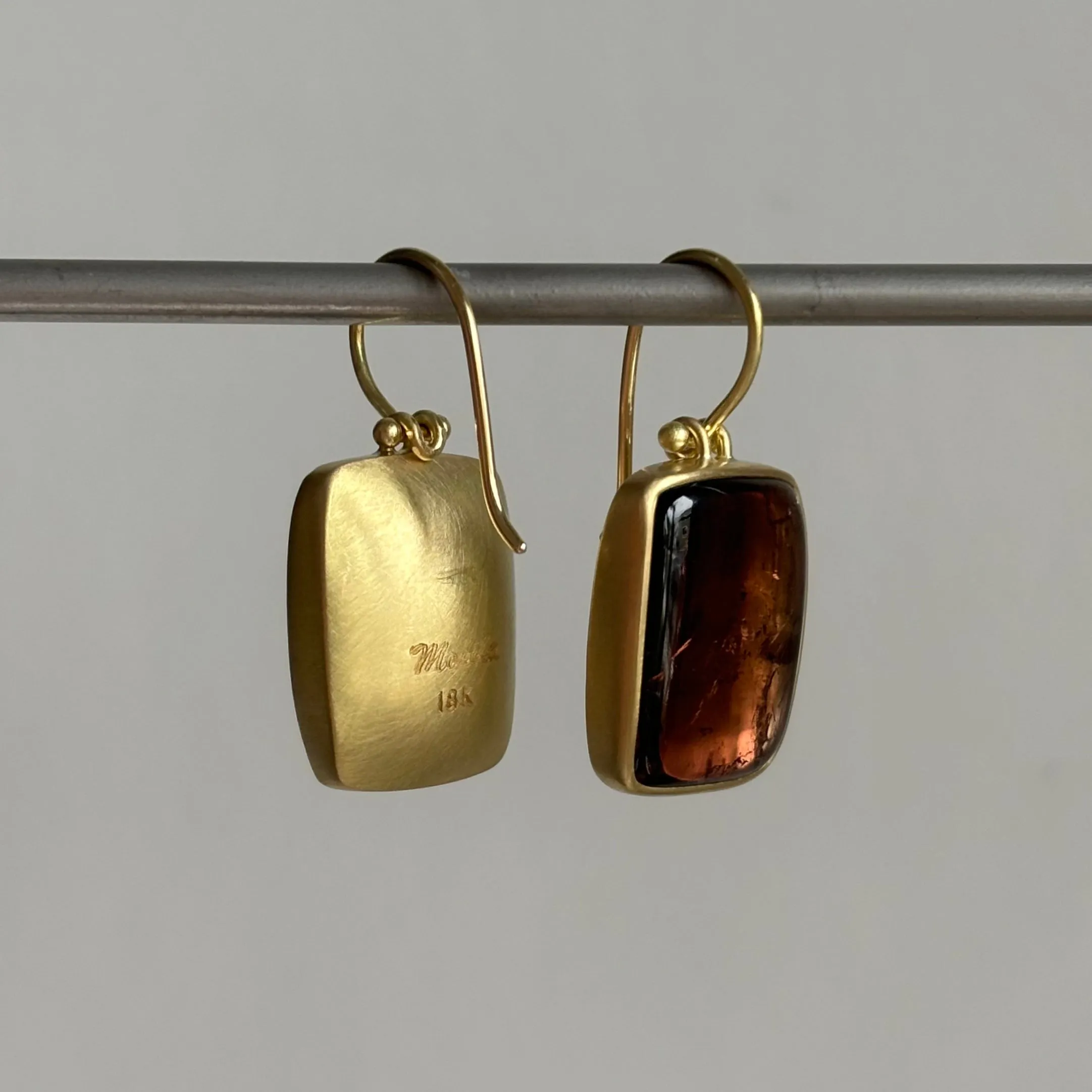 Pinky Brown Tourmaline Rectangle Earrings