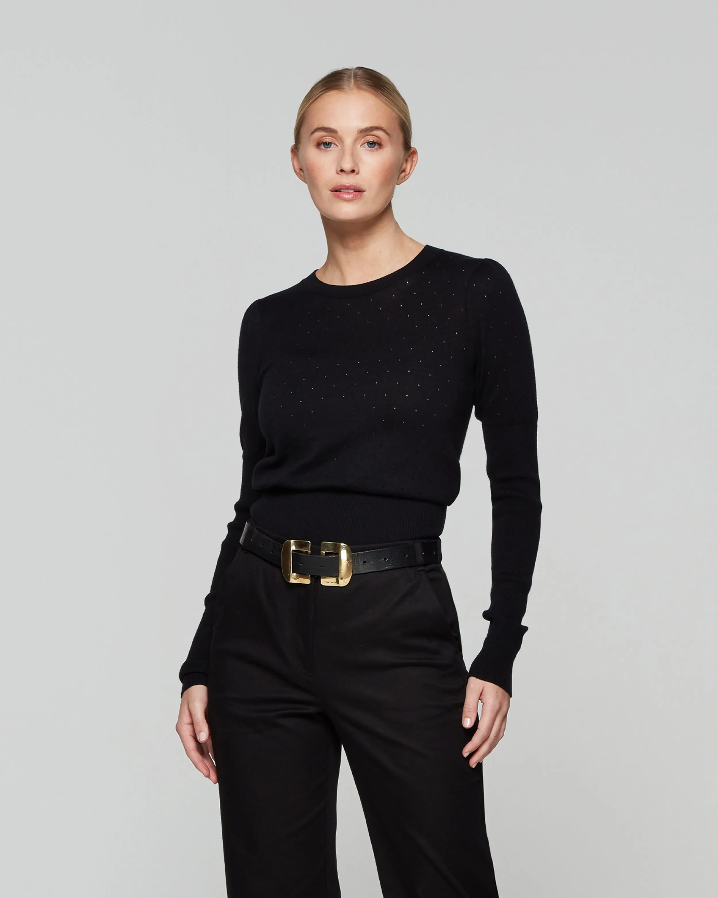 Pointelle Fitted Jumper - Black