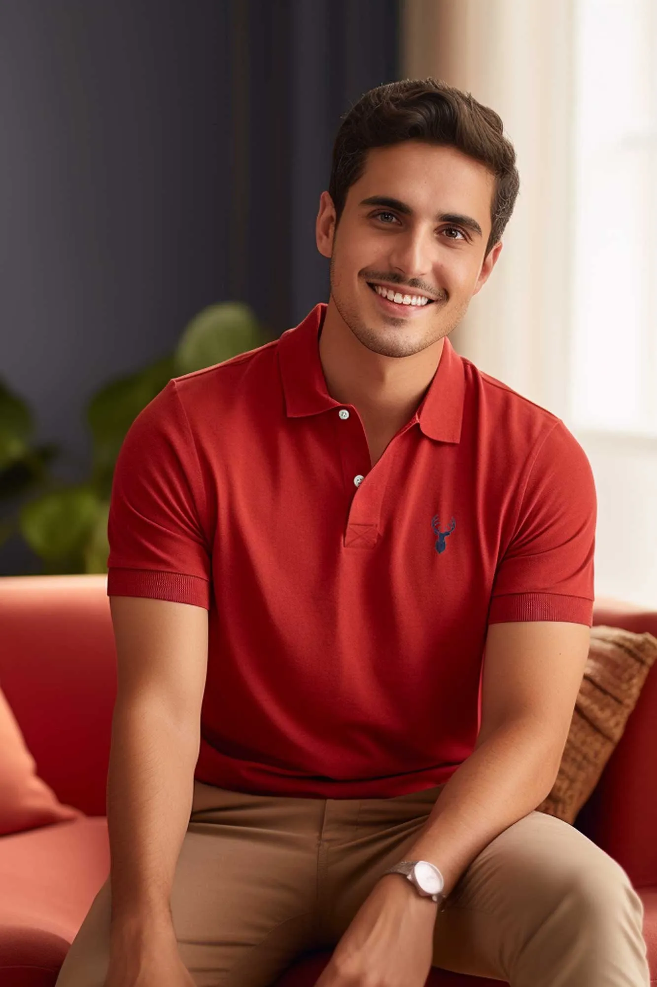 Polo Republica Men's Noble Deer Embroidered Short Sleeve Polo Shirt