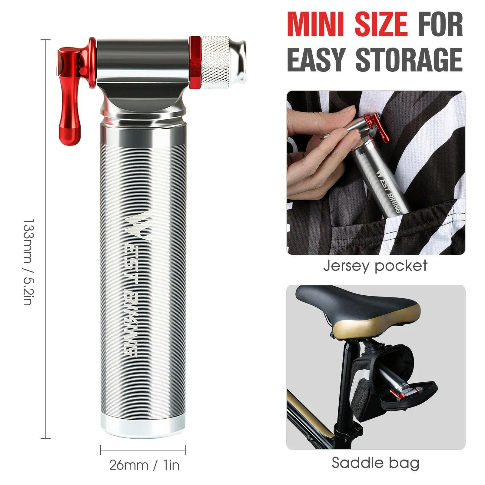 Portable Bicycle Pump Aluminum Alloy Ultralight Air CO2 Inflator Bike Cycling Pump Schrader & Presta Mini Bike Pump