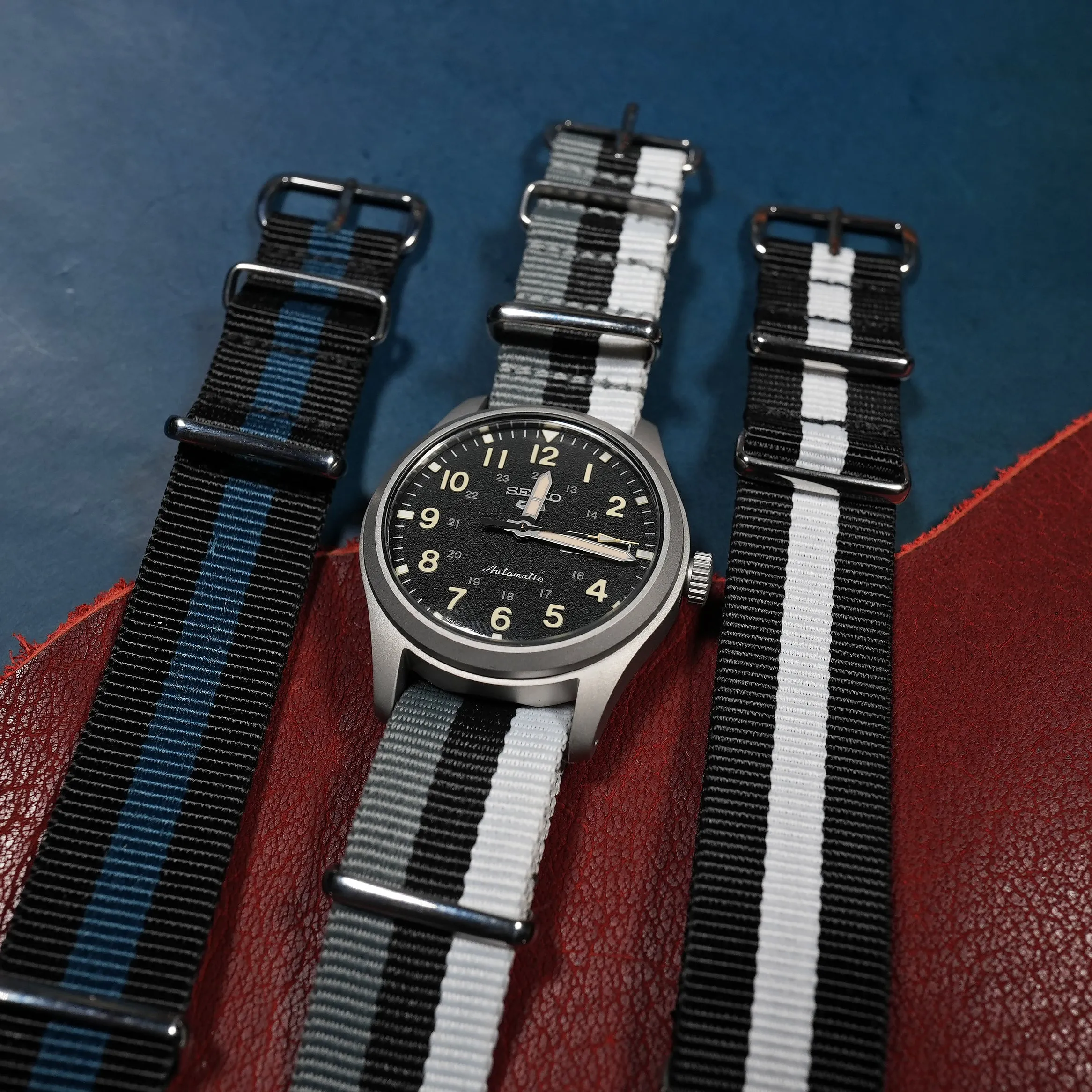 Premium Nato Strap in Grey Black White