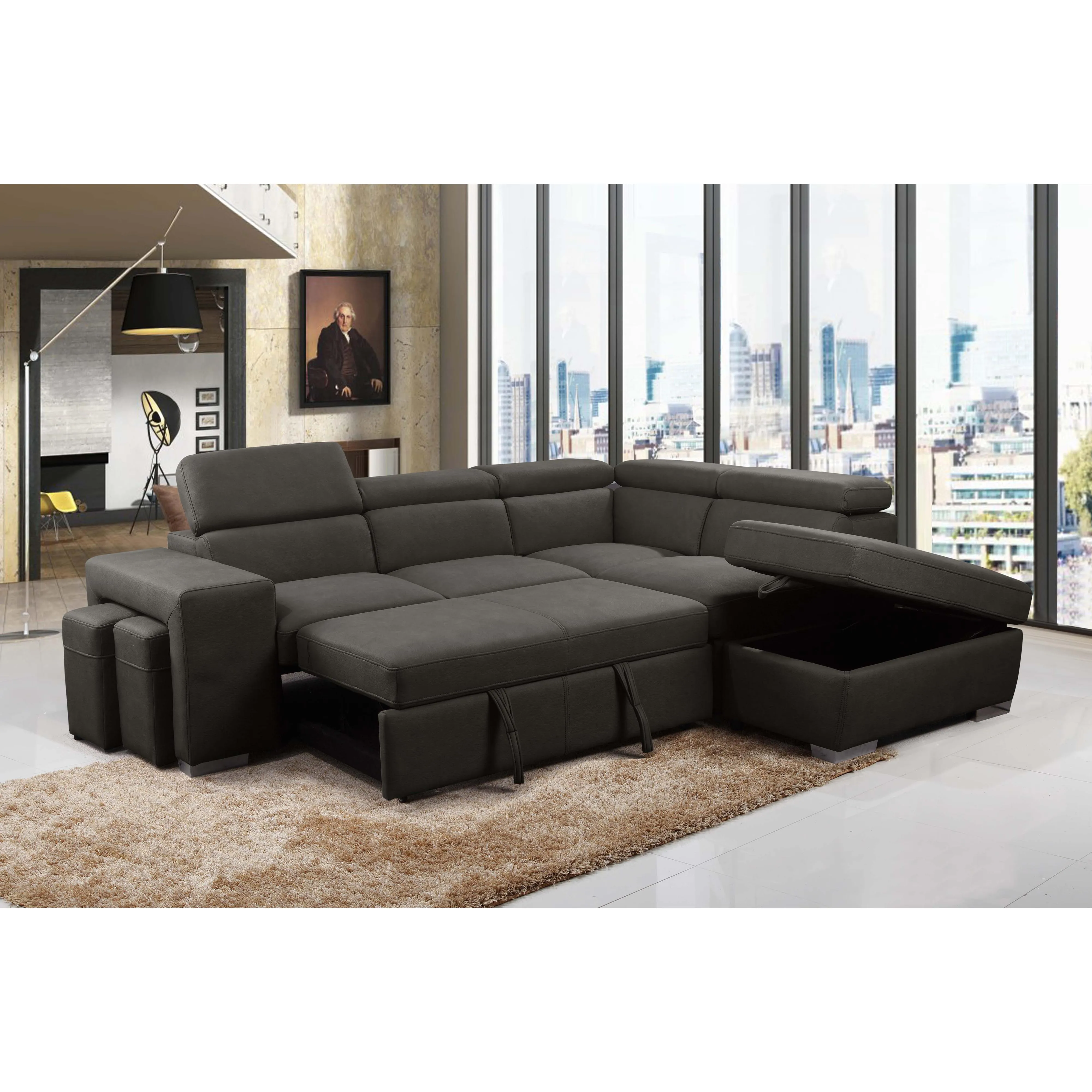 Primo International Pamina Fabric Sleeper Sectional Pamina 2 pcs Sleeper Sectional - Noble Charcoal