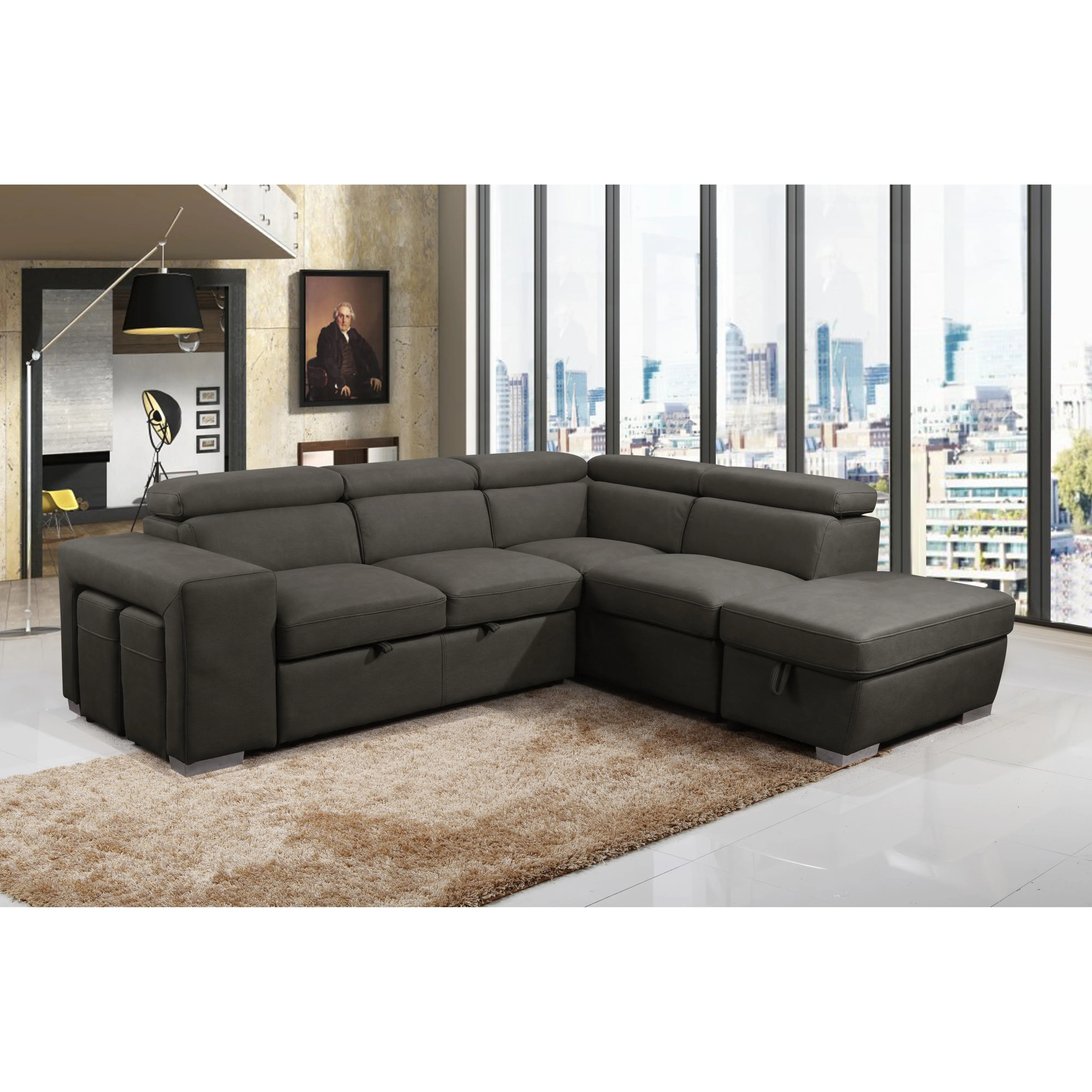 Primo International Pamina Fabric Sleeper Sectional Pamina 2 pcs Sleeper Sectional - Noble Charcoal