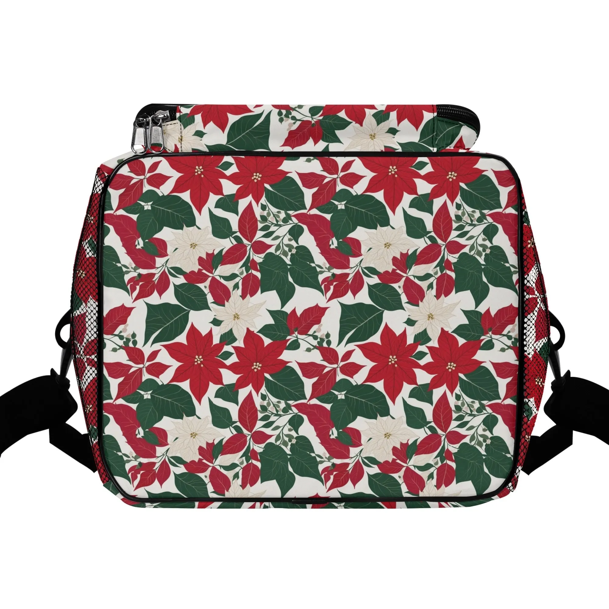 Red and White Poinsettia Flower Insulated Leakproof Cooler Bag Lunch Box
