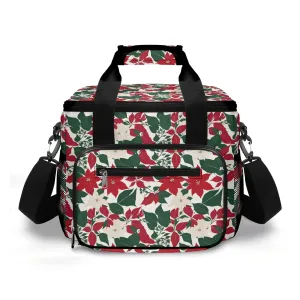 Red and White Poinsettia Flower Insulated Leakproof Cooler Bag Lunch Box