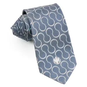 Renoma Mens Silk Rhinestone Neck Tie Silver Geometric On Gray Silk With Silver Sparkles