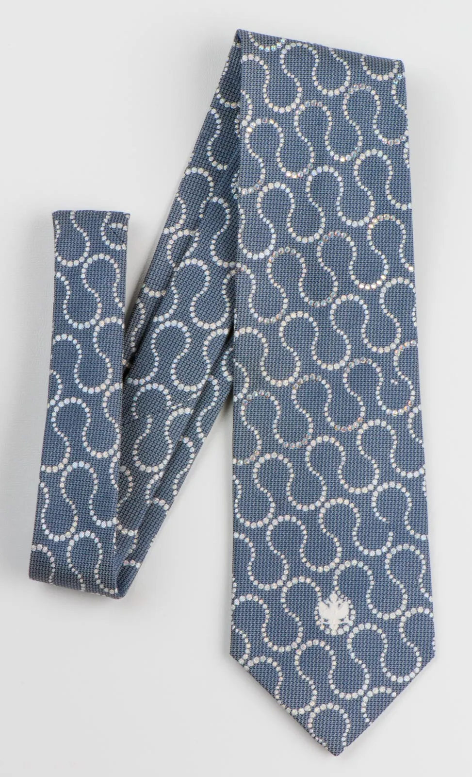 Renoma Mens Silk Rhinestone Neck Tie Silver Geometric On Gray Silk With Silver Sparkles