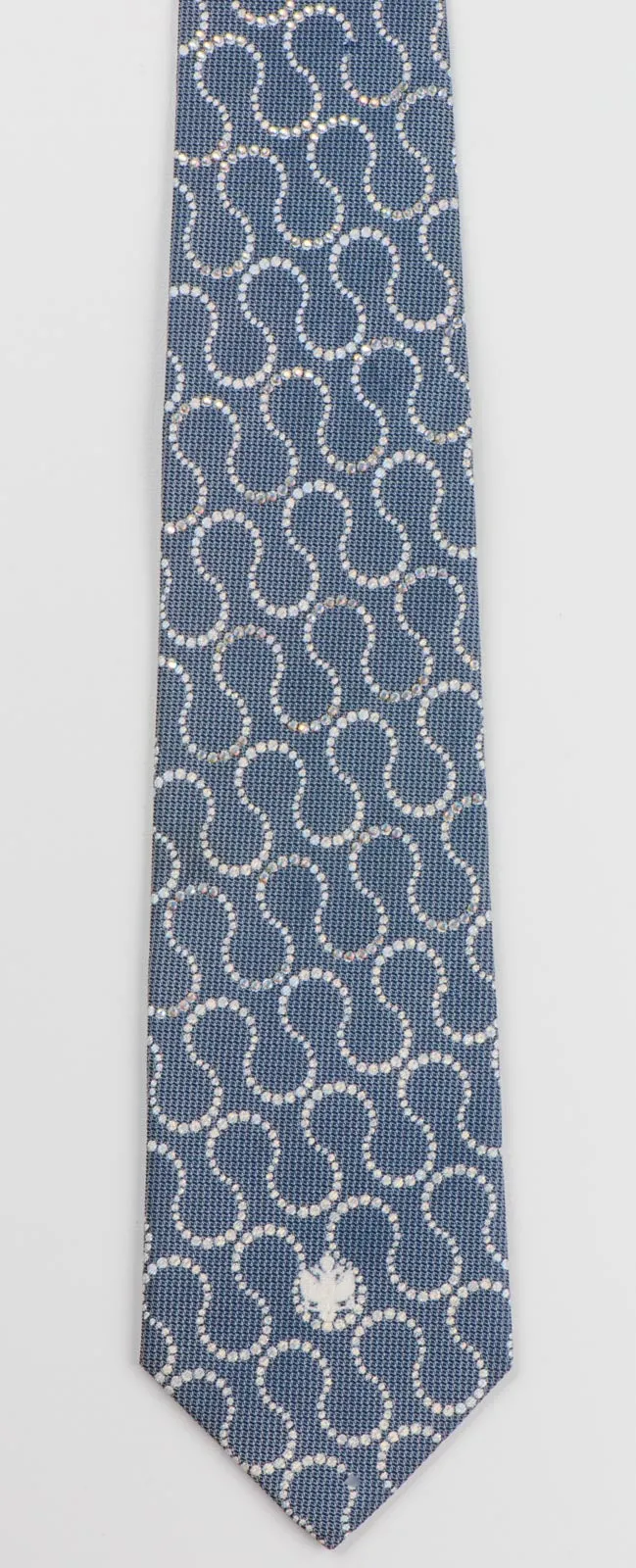 Renoma Mens Silk Rhinestone Neck Tie Silver Geometric On Gray Silk With Silver Sparkles