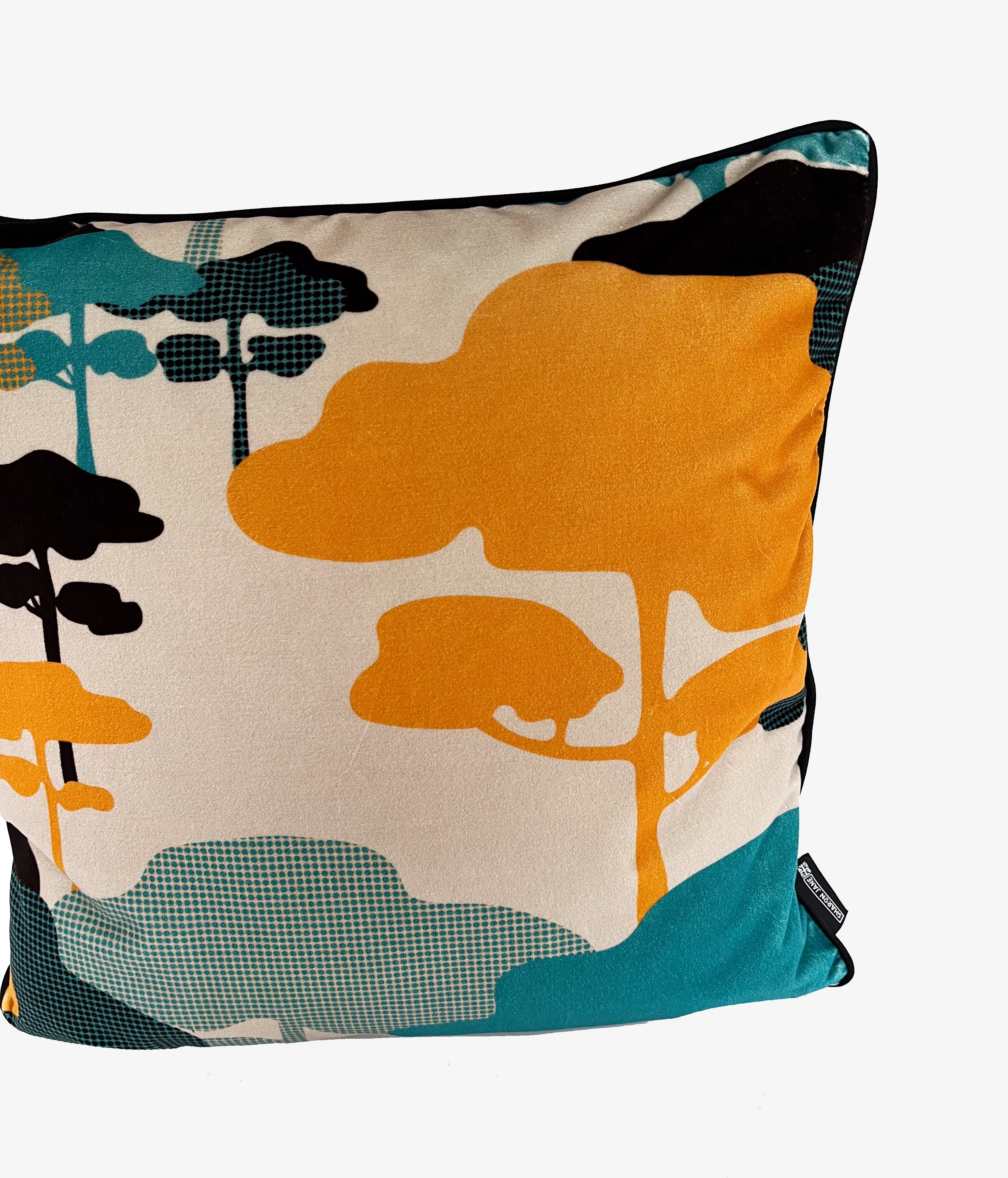 Retro Tree Velvet Cushion - Tangerine   Turquoise