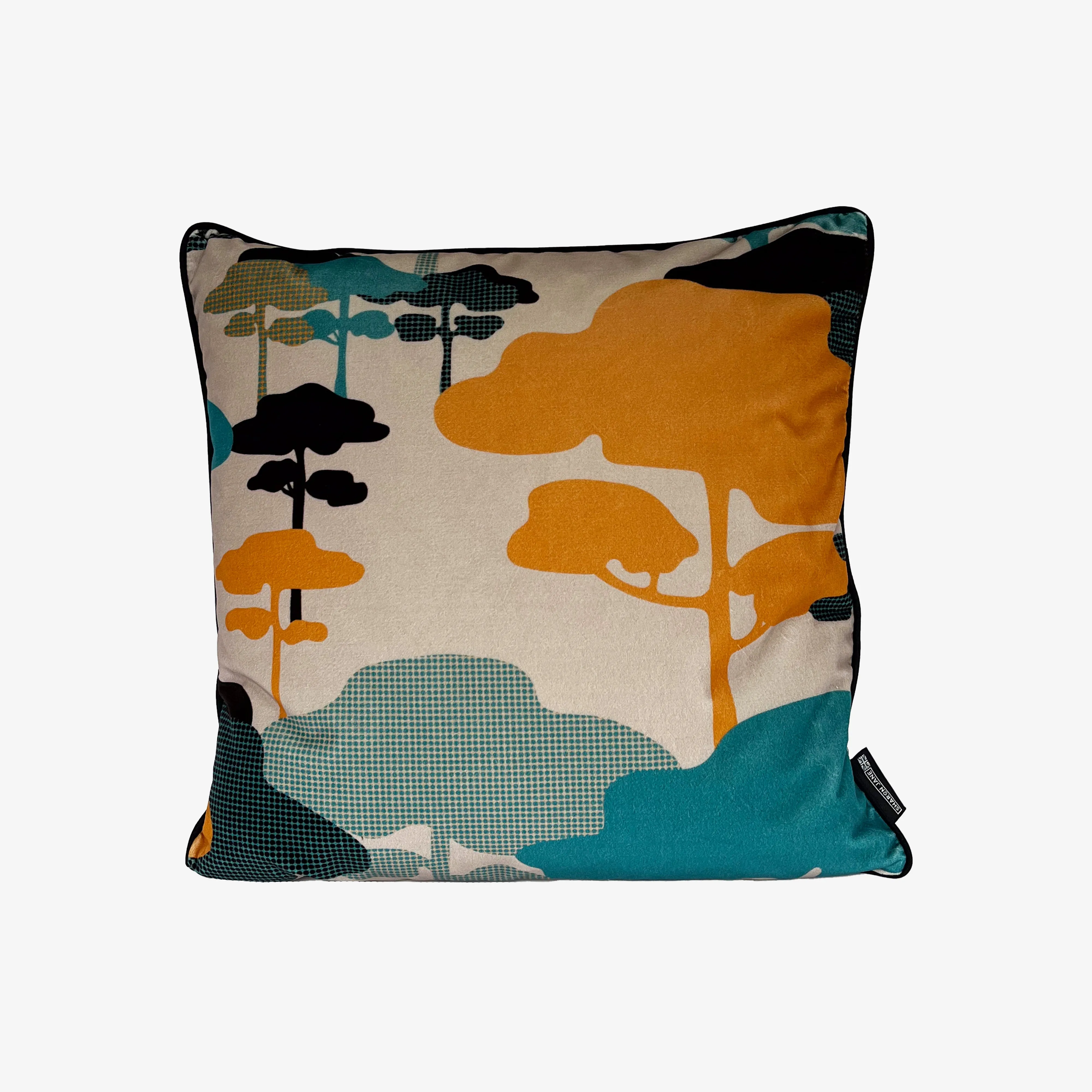 Retro Tree Velvet Cushion - Tangerine   Turquoise