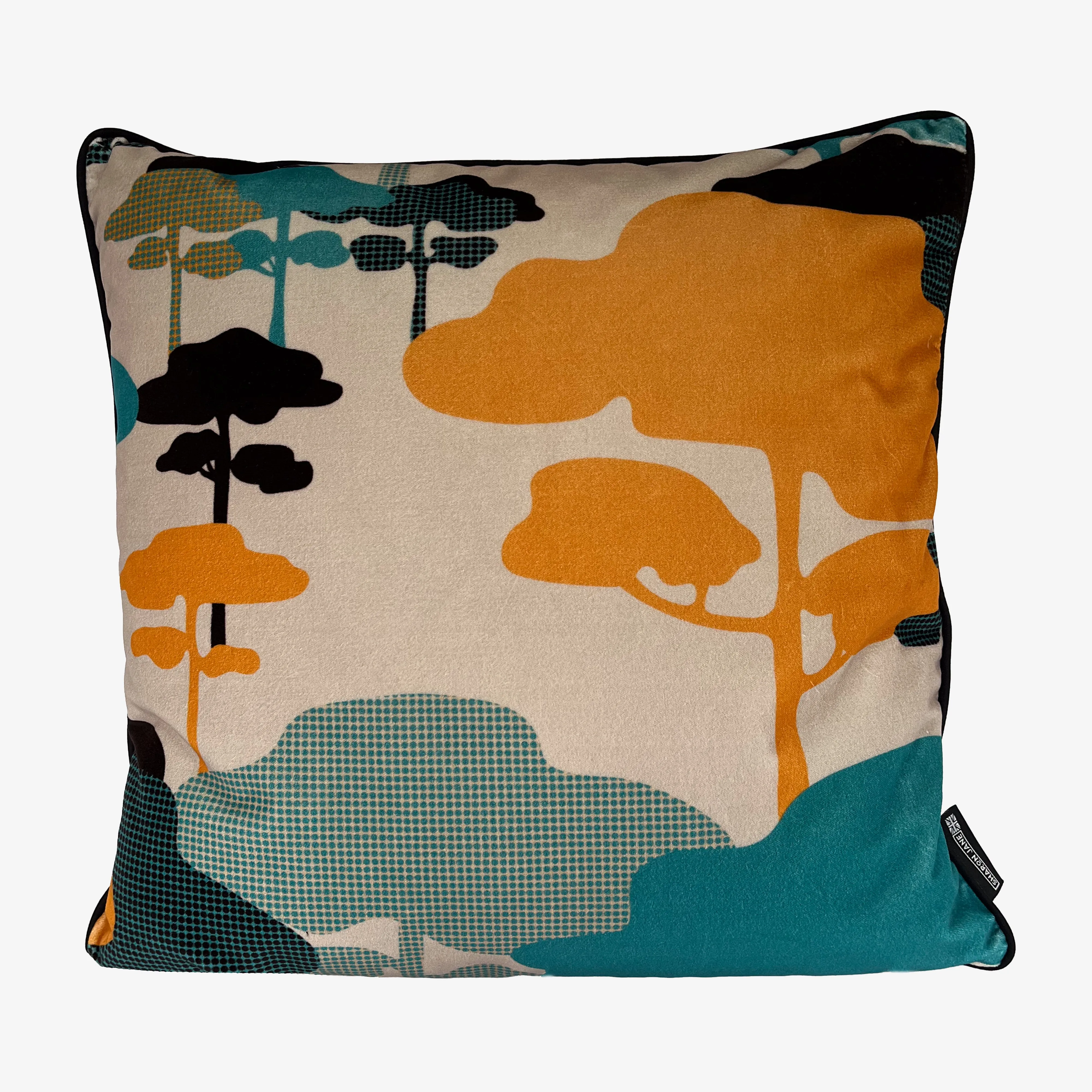 Retro Tree Velvet Cushion - Tangerine   Turquoise