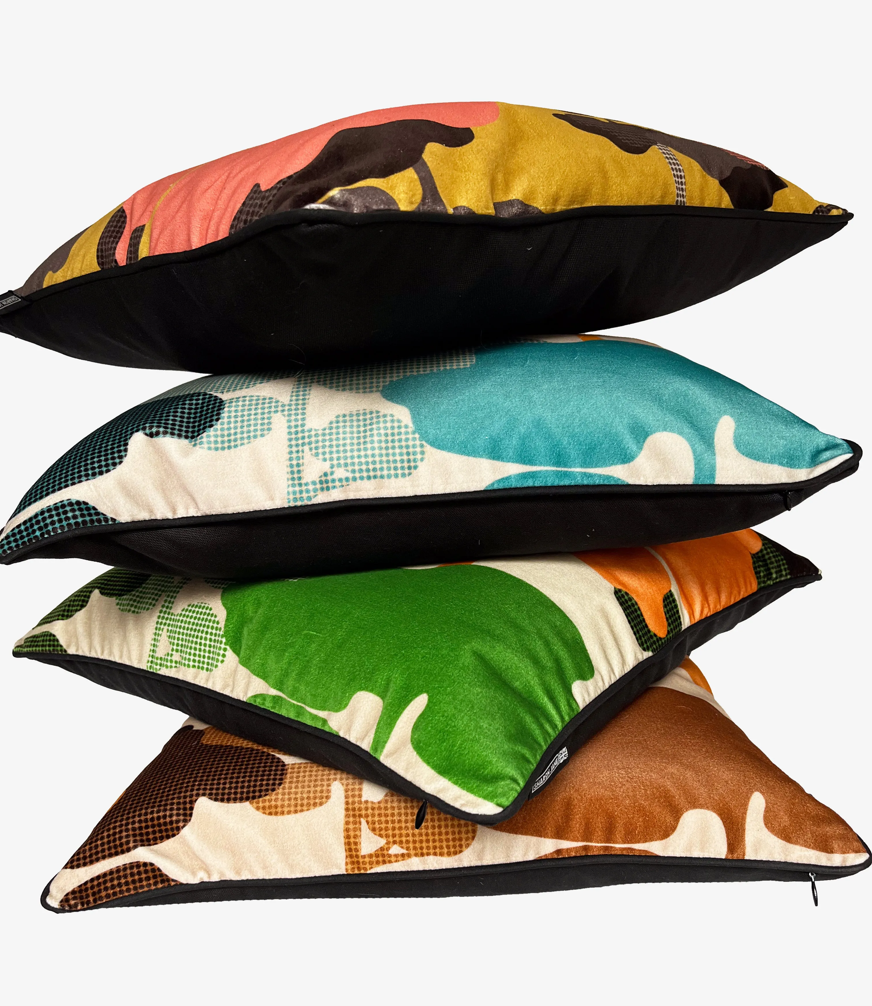 Retro Tree Velvet Cushion - Tangerine   Turquoise