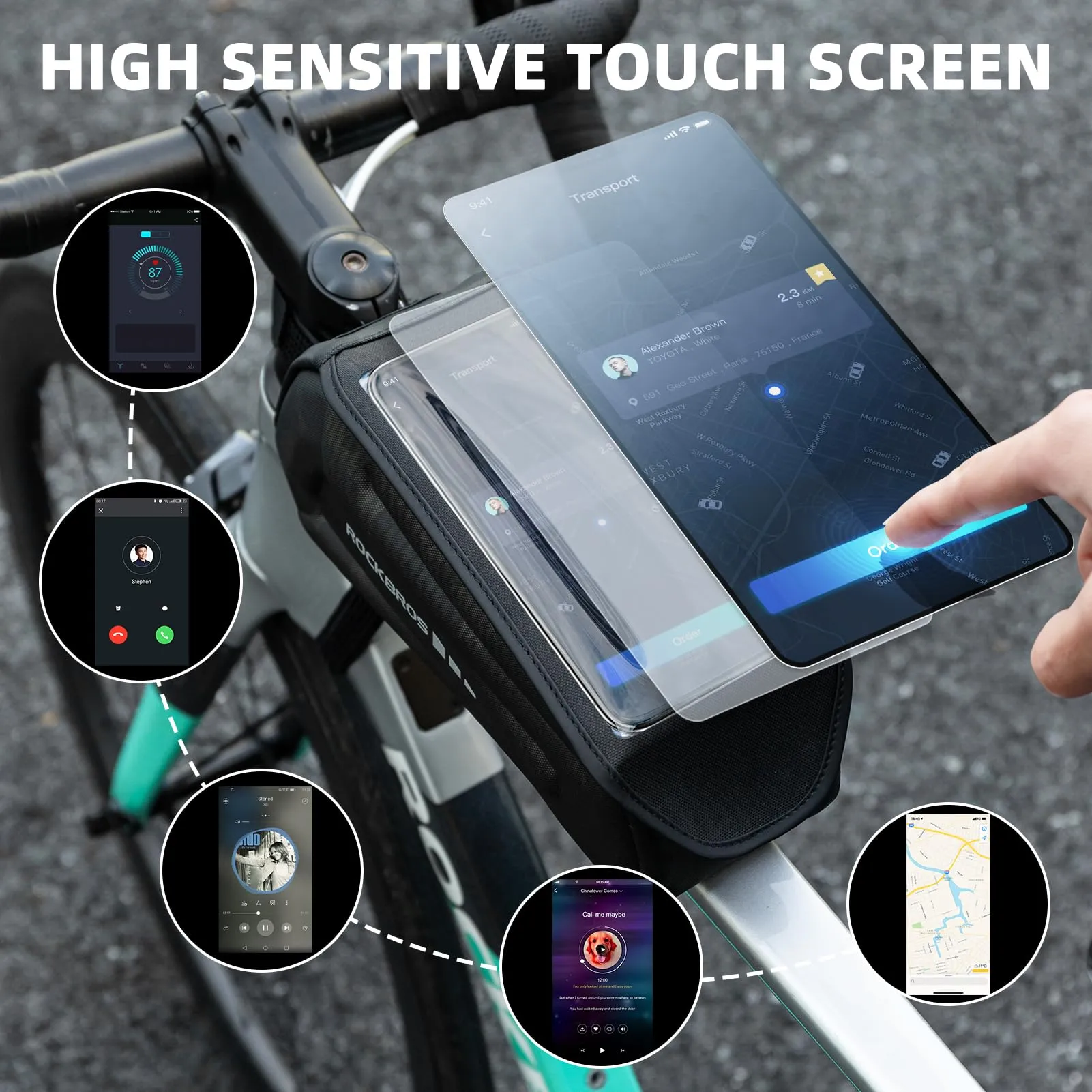 ROCKBROS Bike Bag Under 6.8” Bicycle Accessories Pouch, EVA Waterproof
