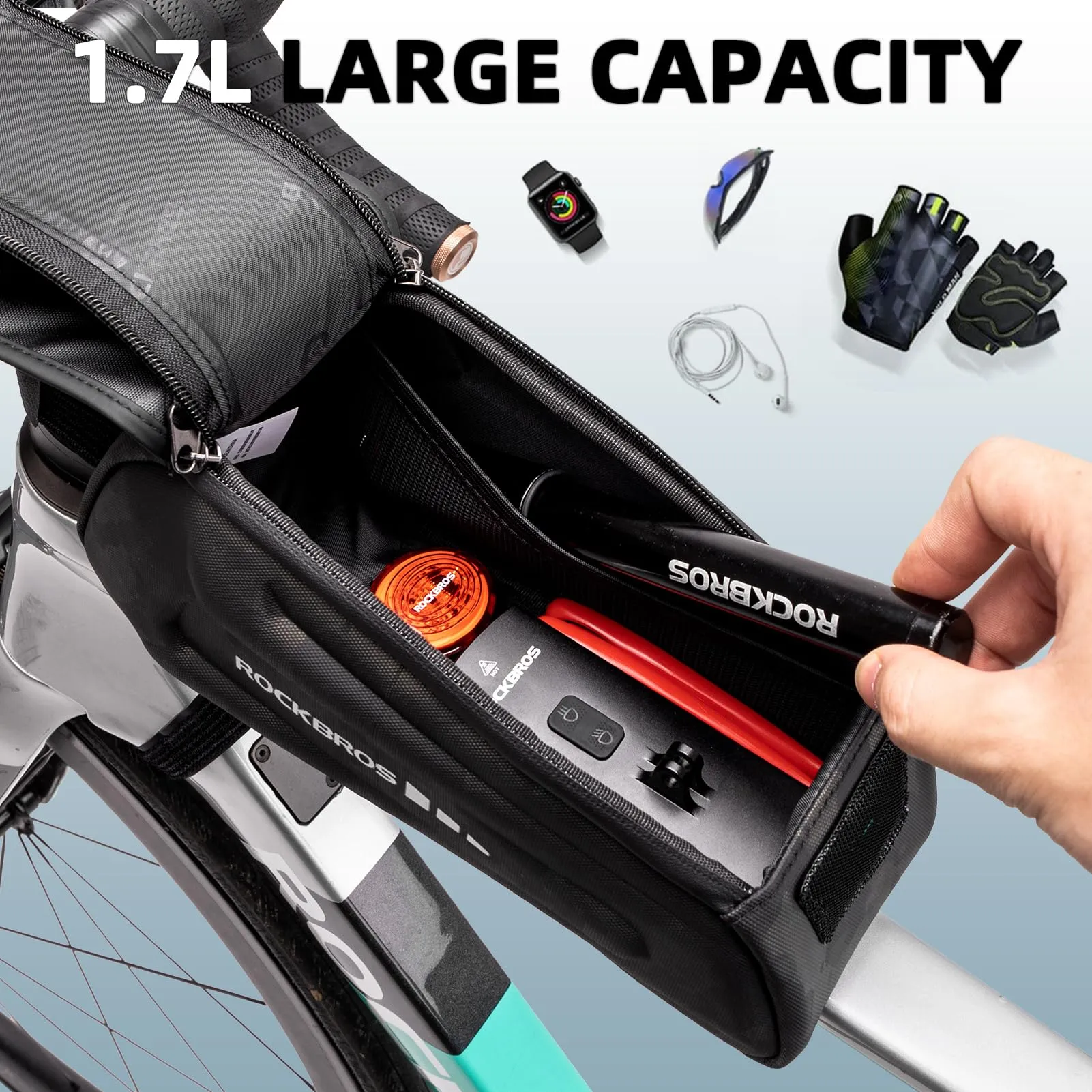 ROCKBROS Bike Bag Under 6.8” Bicycle Accessories Pouch, EVA Waterproof