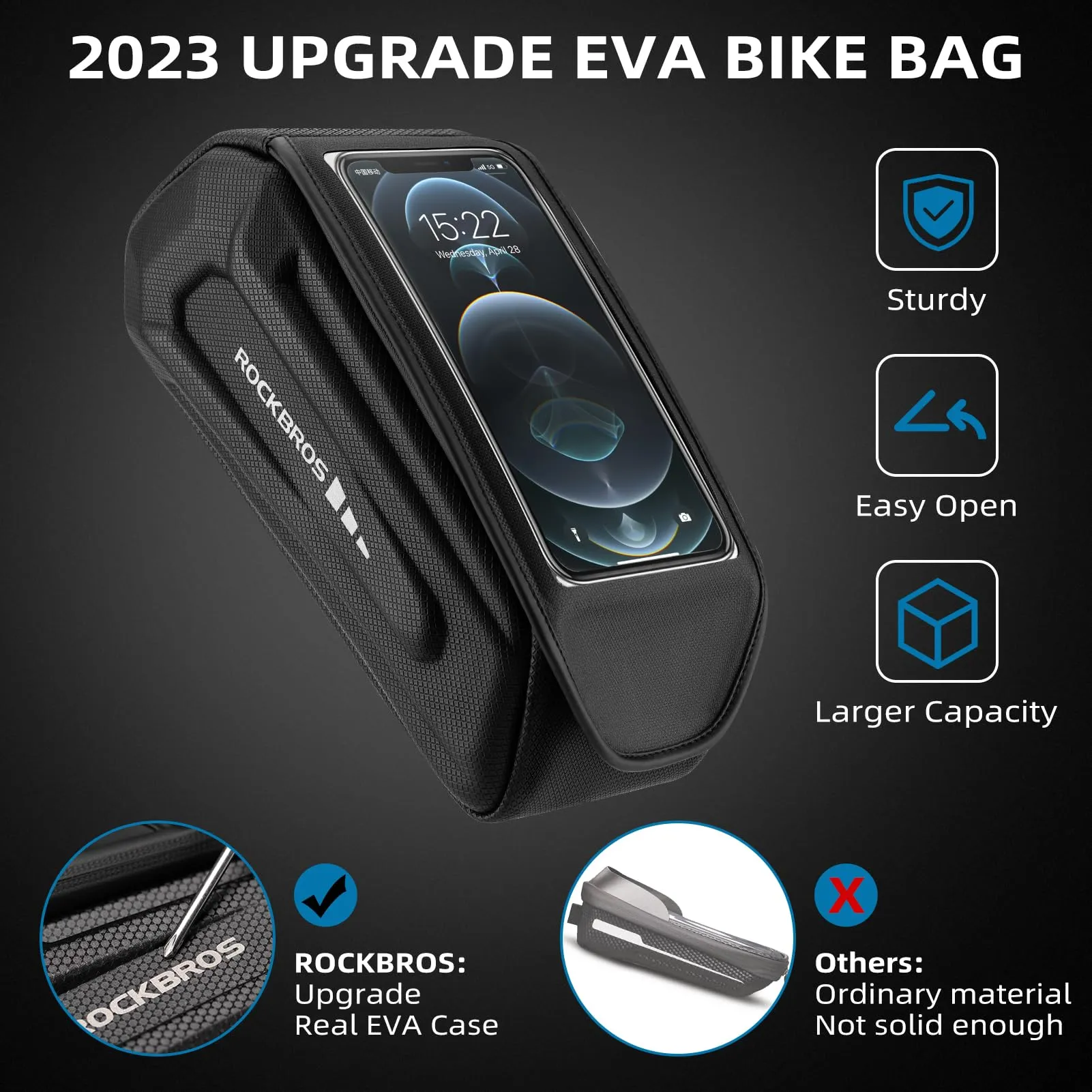ROCKBROS Bike Bag Under 6.8” Bicycle Accessories Pouch, EVA Waterproof
