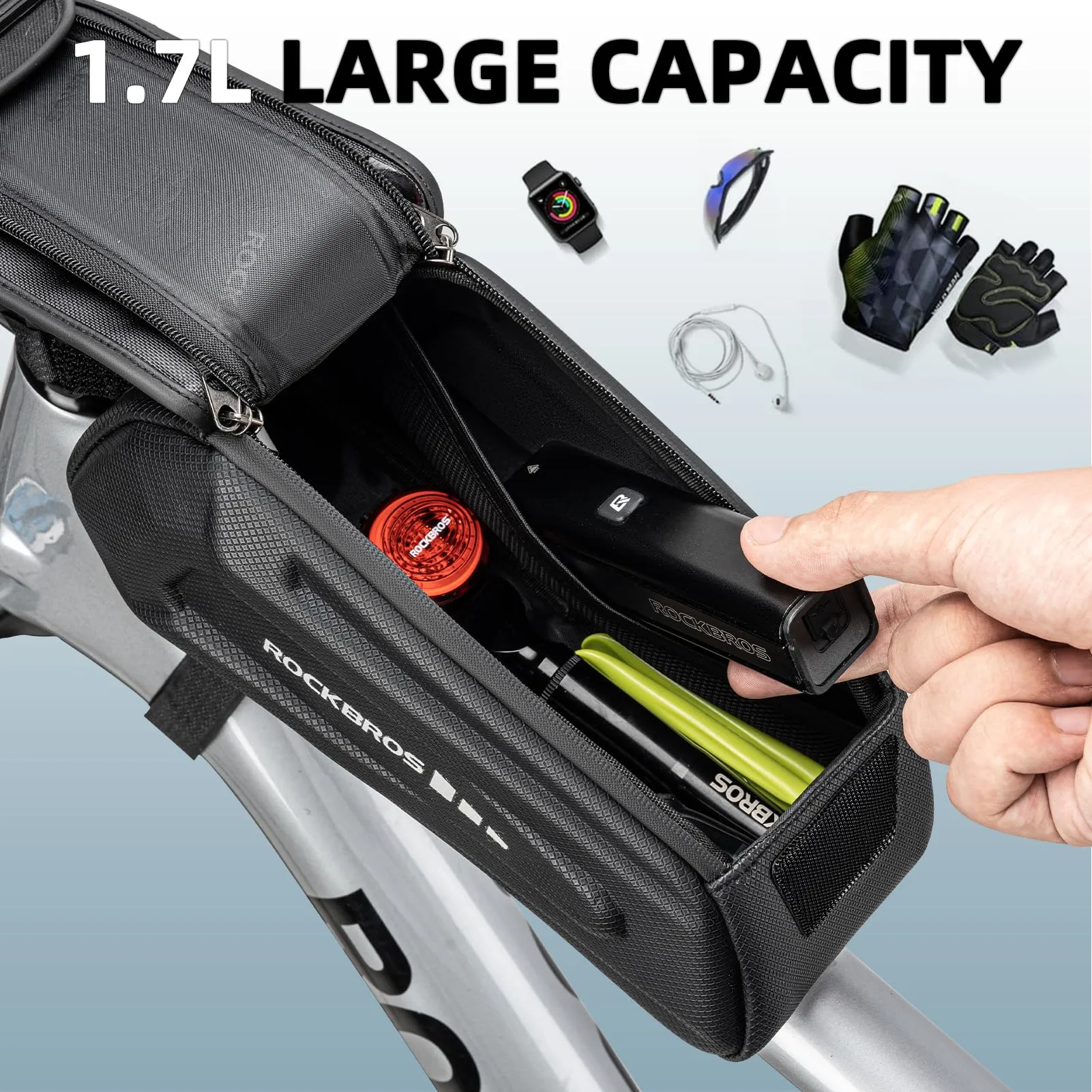 ROCKBROS Bike Bag Under 6.8” Bicycle Accessories Pouch, EVA Waterproof