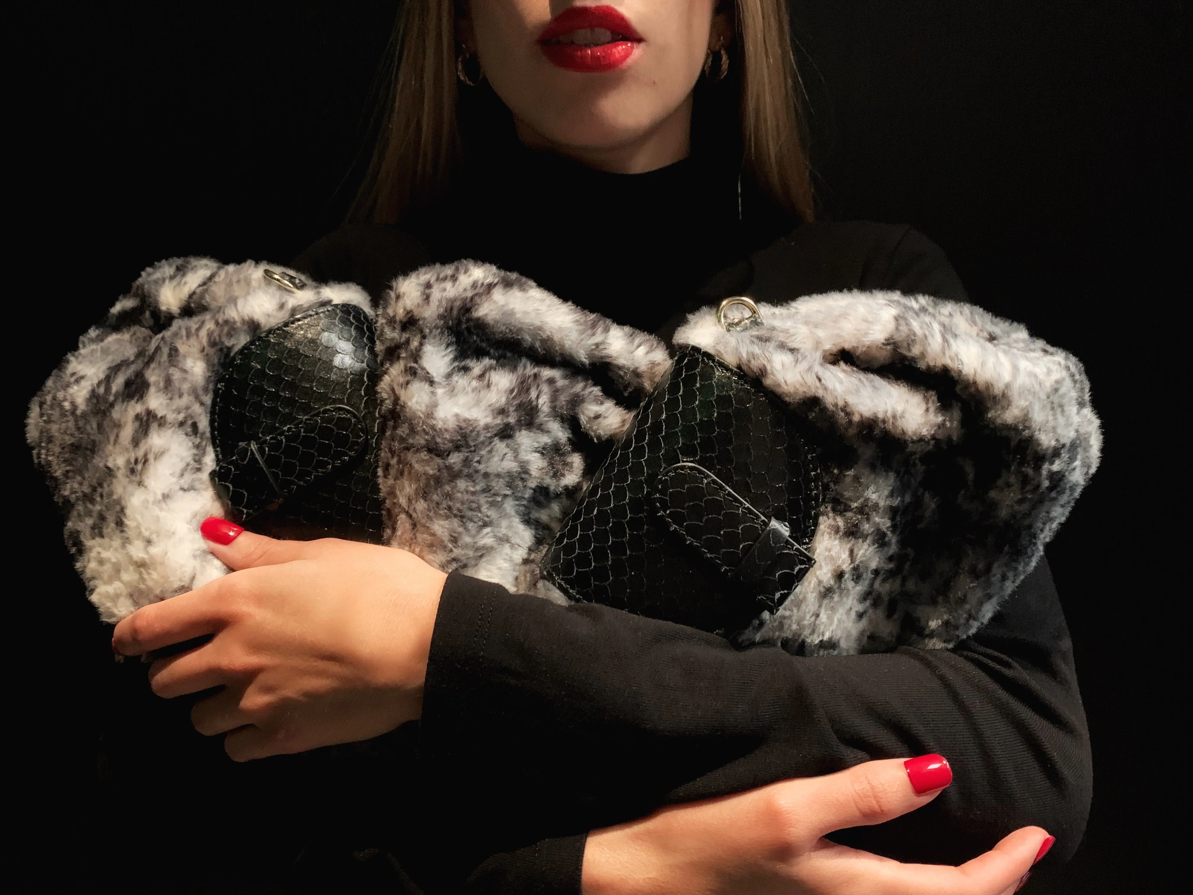 Serena in Faux Fur/Black Leather with Tortuga Chain