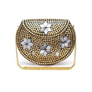 Shakuntala Textiles bridal bag Brass Metal Clutch Sling Bag (Golden)