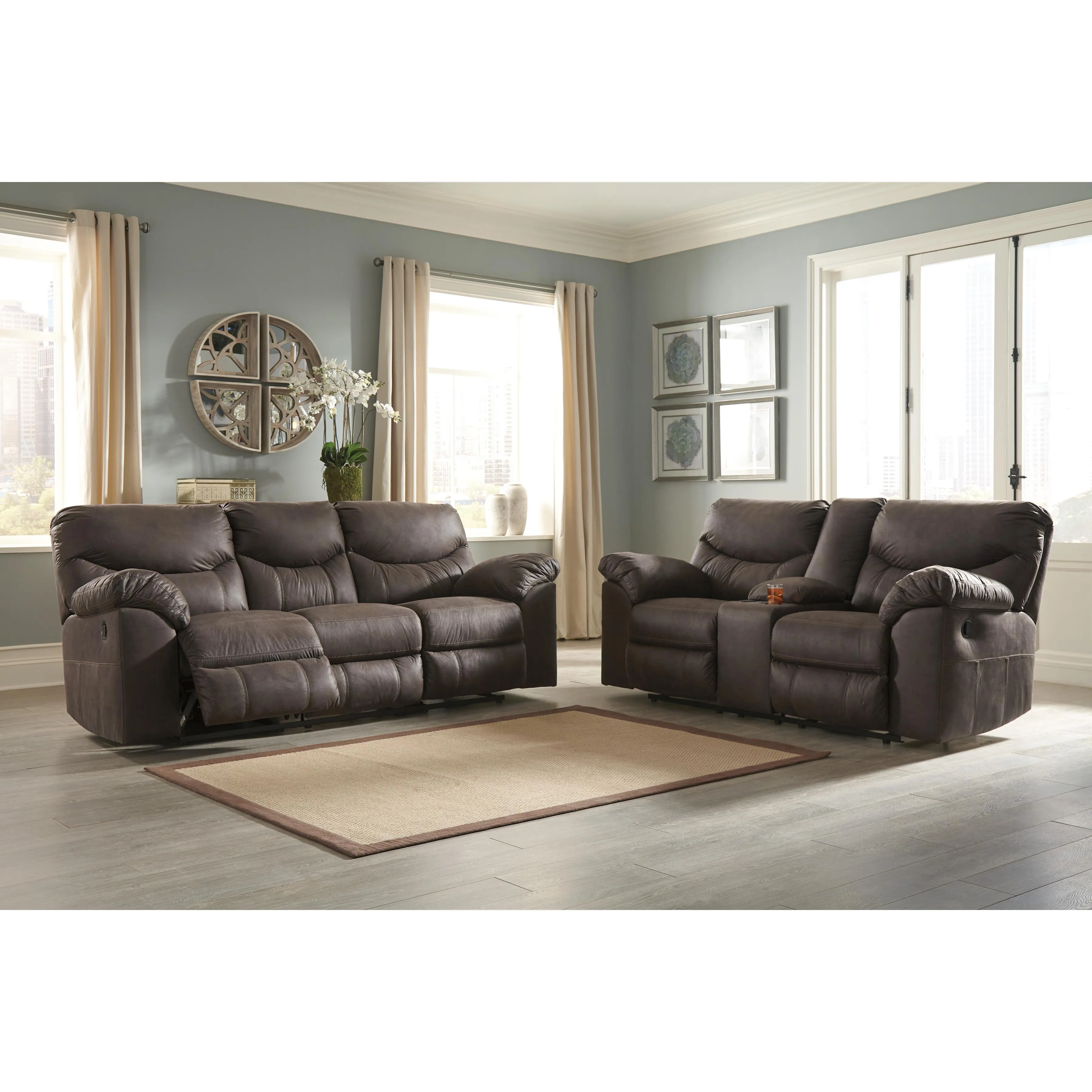Signature Design by Ashley Boxberg Reclining Leather Look Sofa 3380388C