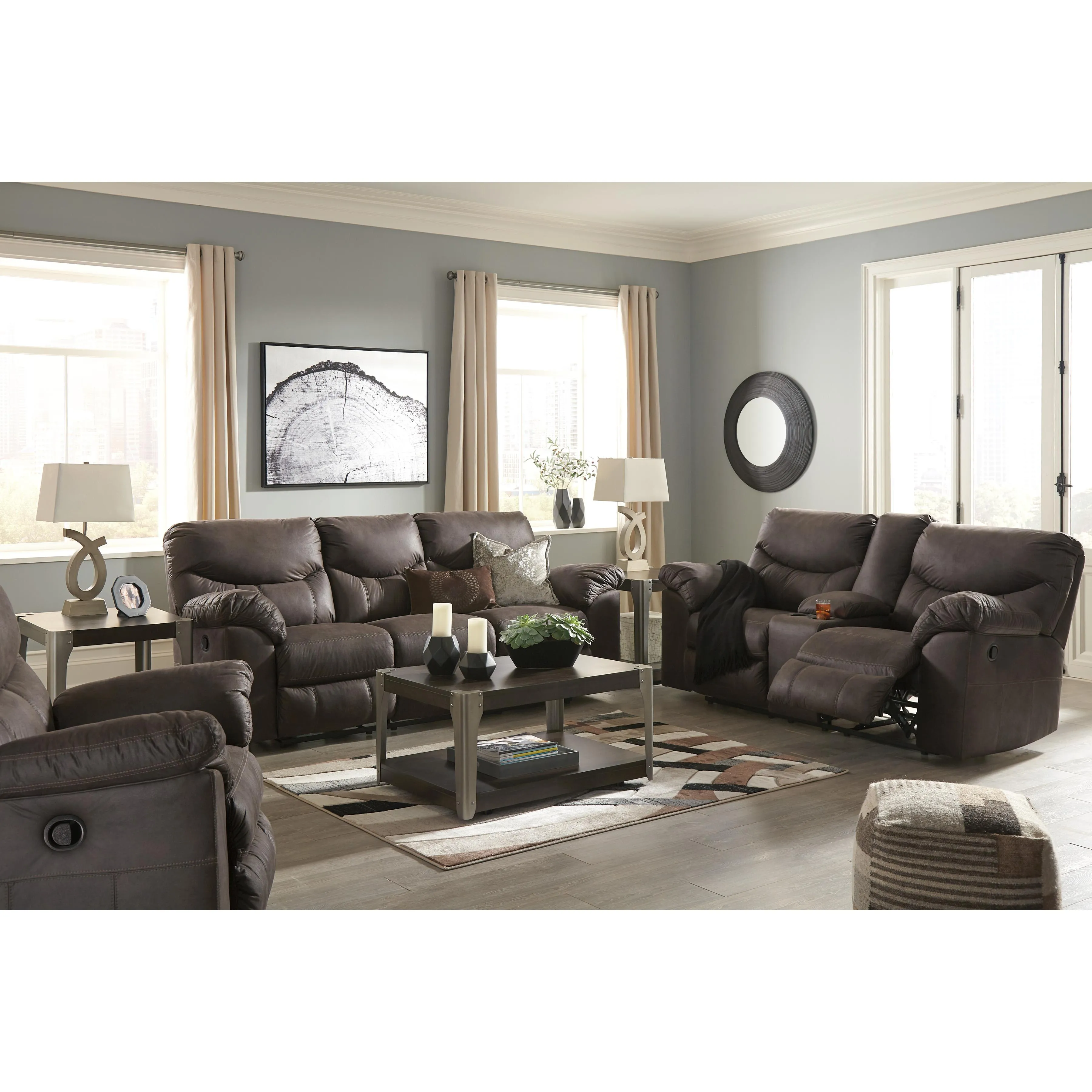 Signature Design by Ashley Boxberg Reclining Leather Look Sofa 3380388C