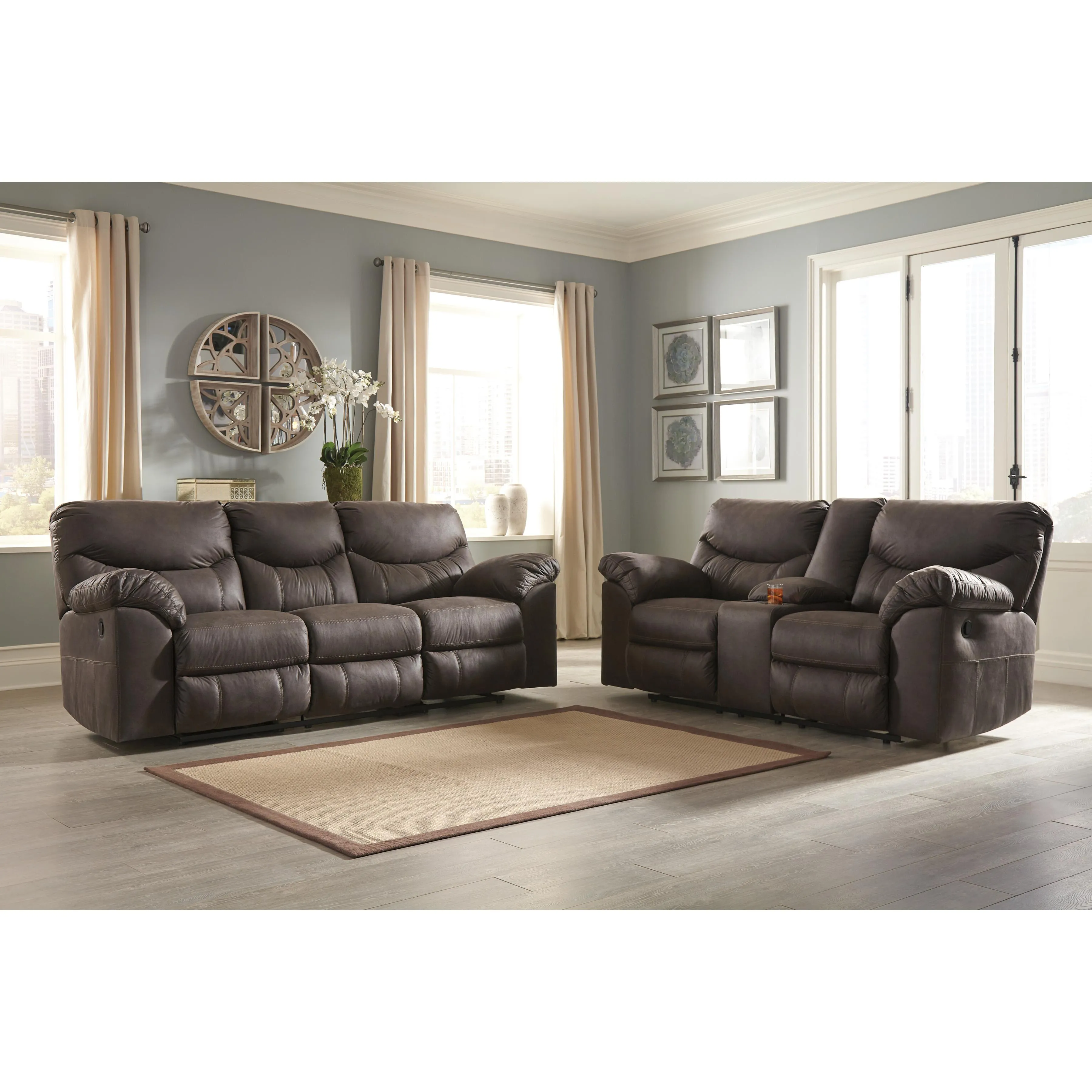 Signature Design by Ashley Boxberg Reclining Leather Look Sofa 3380388C