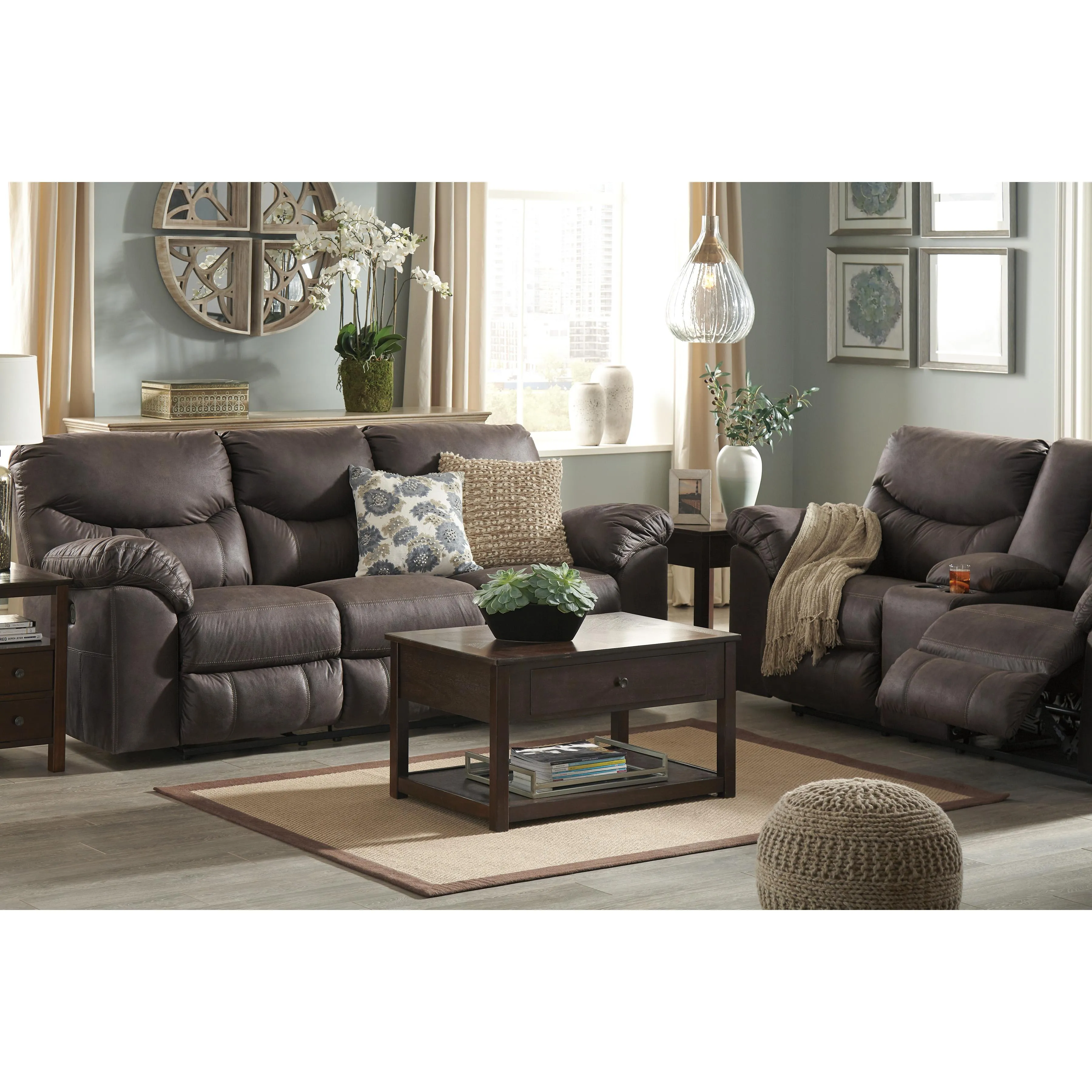 Signature Design by Ashley Boxberg Reclining Leather Look Sofa 3380388C