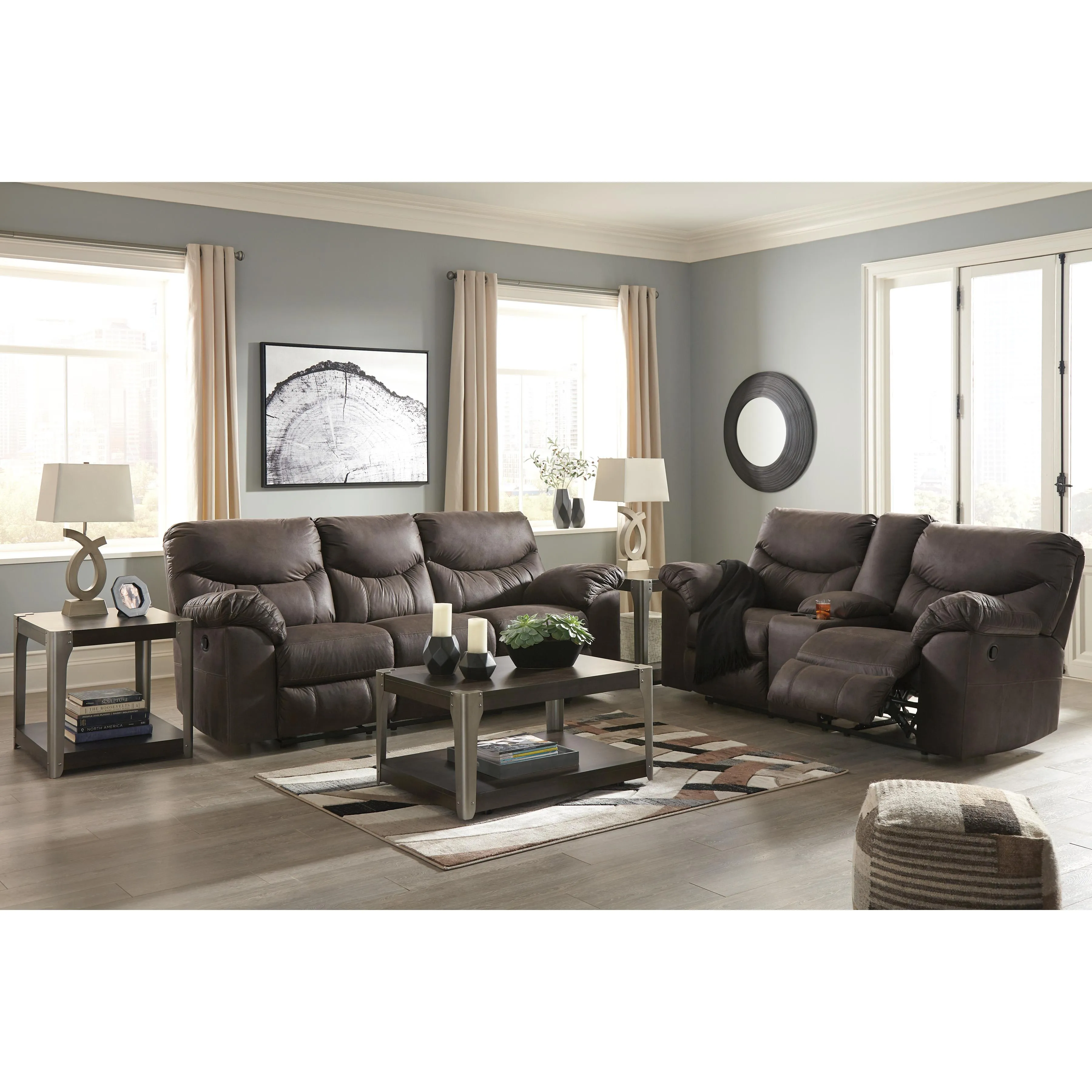 Signature Design by Ashley Boxberg Reclining Leather Look Sofa 3380388C