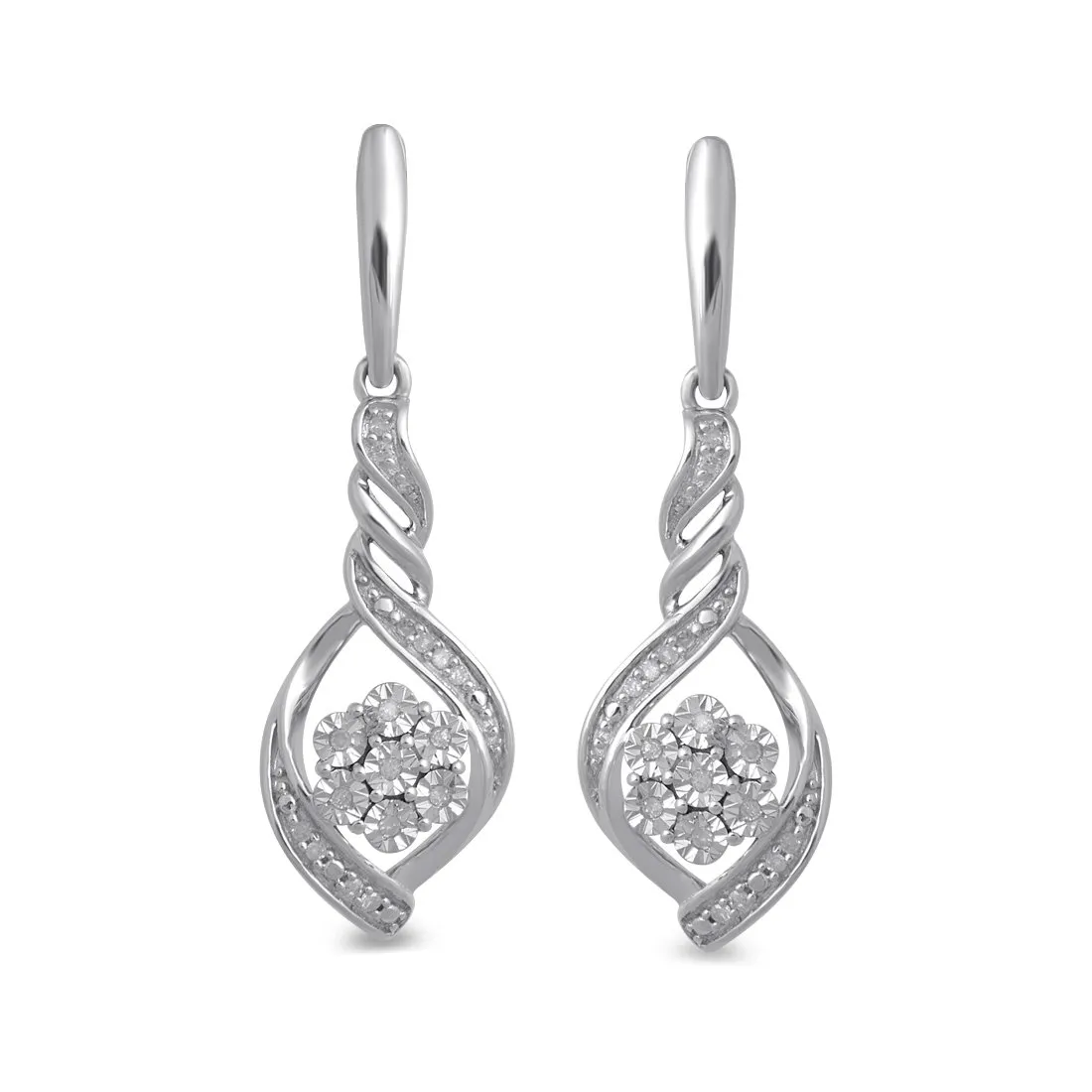 Sterling Silver Brilliant Diamond Set Fancy Swirl Earrings