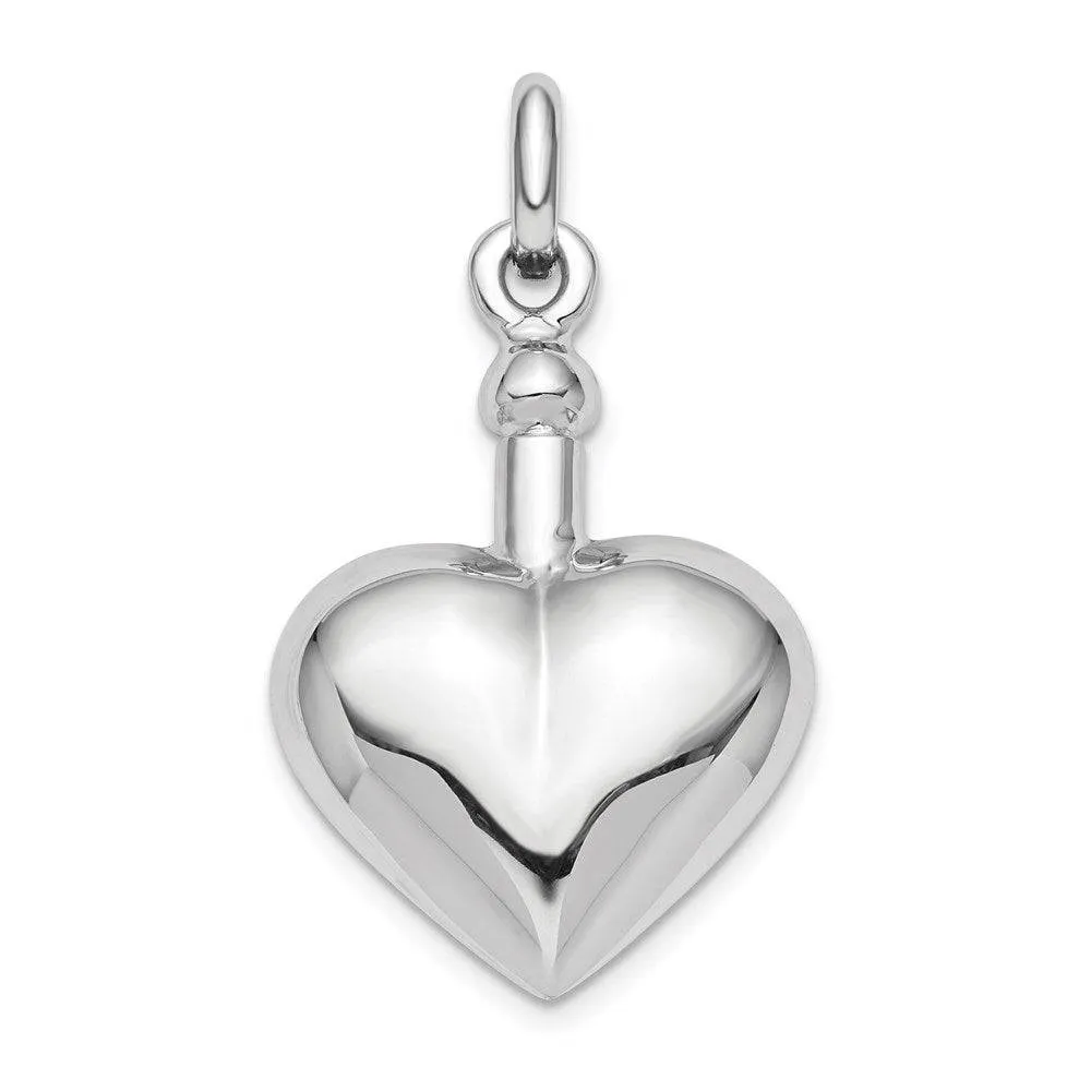 Sterling Silver Polished Screw Top Ash Holder Pendant - Heart Memorial Keepsake Jewelry