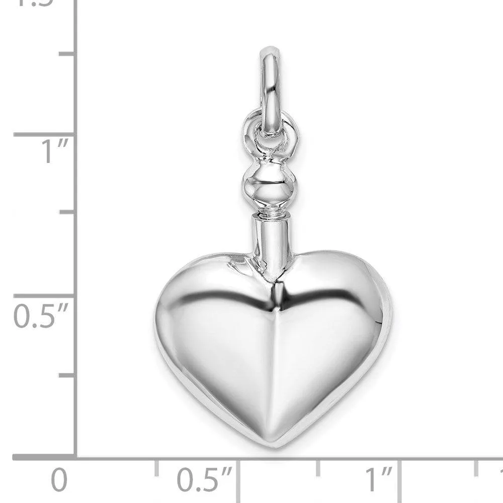 Sterling Silver Polished Screw Top Ash Holder Pendant - Heart Memorial Keepsake Jewelry