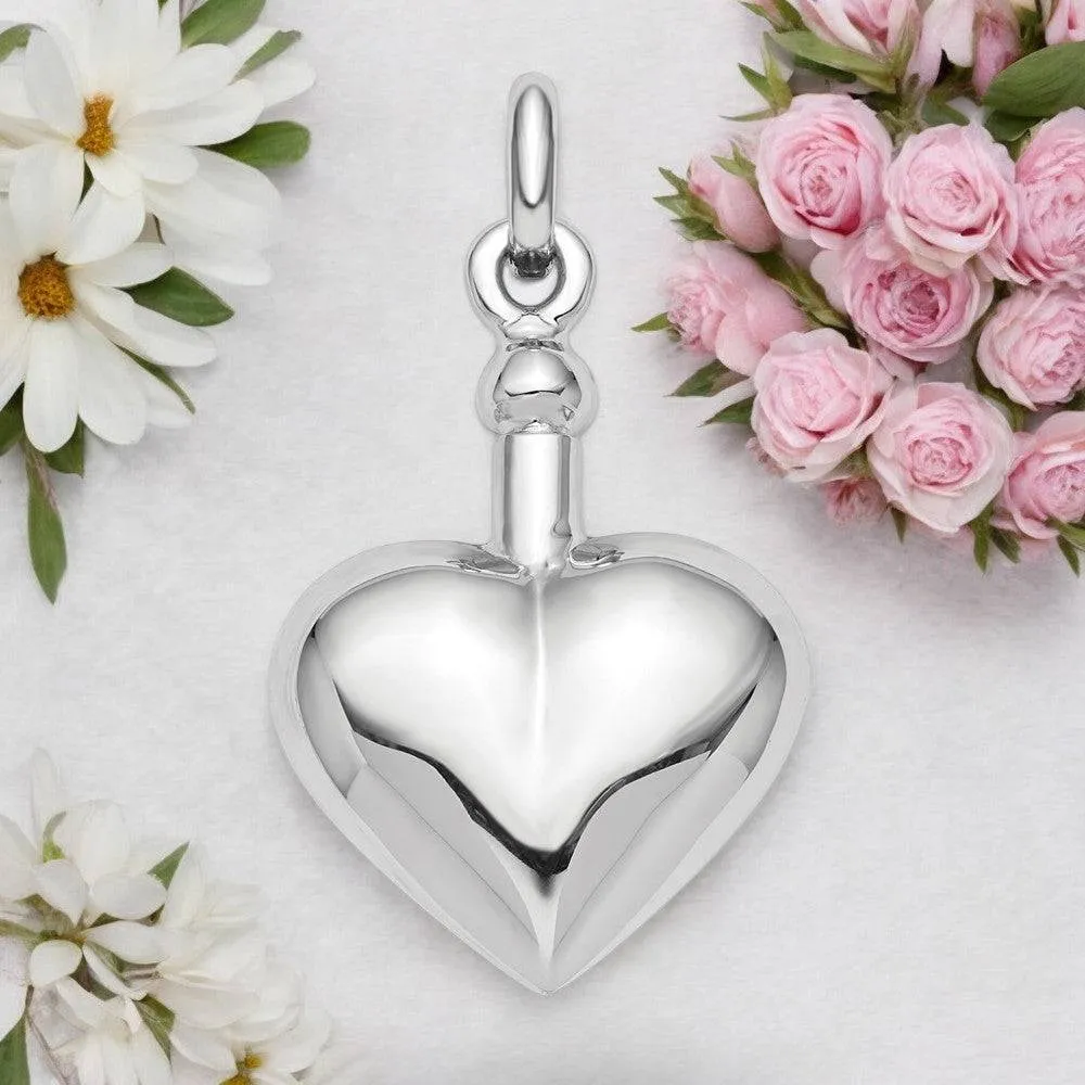 Sterling Silver Polished Screw Top Ash Holder Pendant - Heart Memorial Keepsake Jewelry