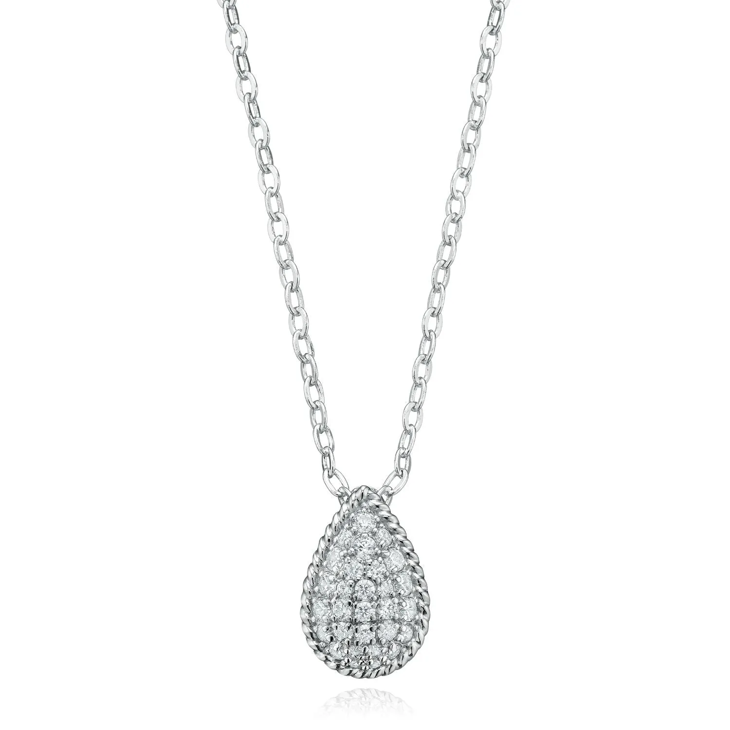 Sterling Silver Round Cut Cubic Zirconia Teardrop Pendant
