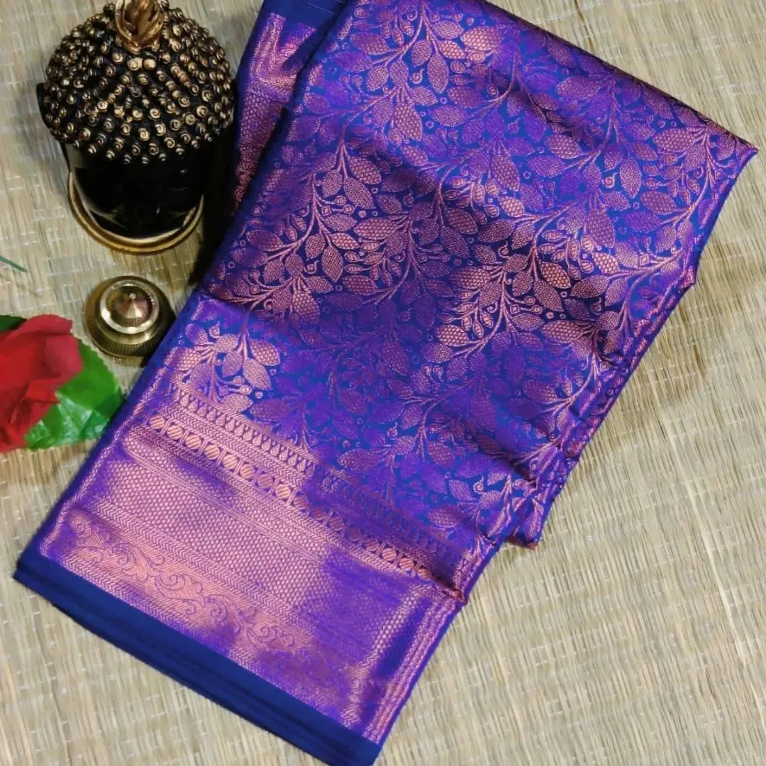 Sumptuous Navy Blue Soft Silk Saree With Amazing Blouse Piece