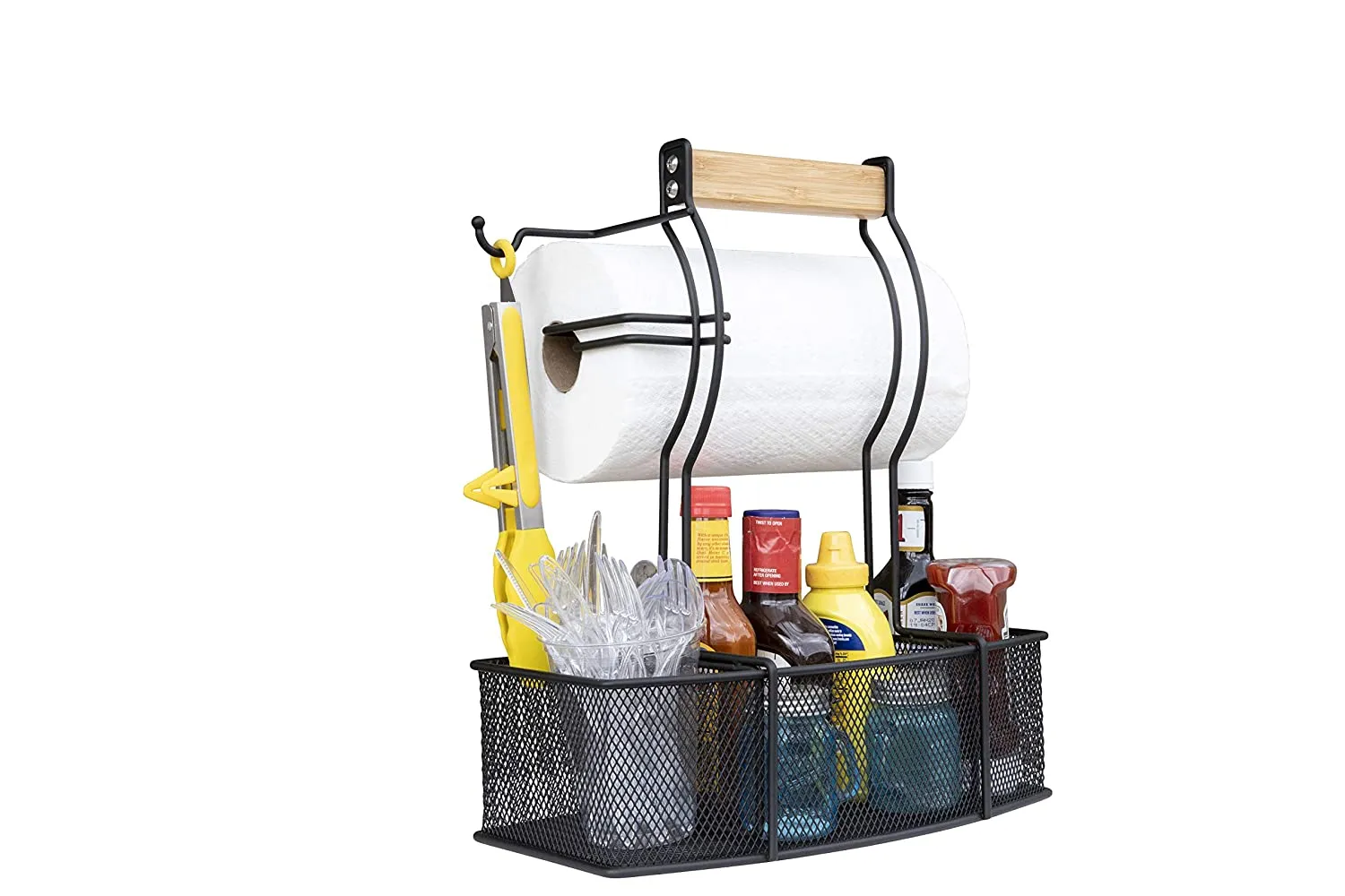Superior Trading Co. Steel Caddy for Organizing Paper Towels, Condiments, Tools for Grill, BBQ, Picnics, Household Cleaning, Garage, Cars Caddy, Black, Large