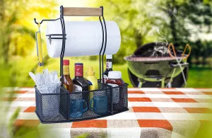 Superior Trading Co. Steel Caddy for Organizing Paper Towels, Condiments, Tools for Grill, BBQ, Picnics, Household Cleaning, Garage, Cars Caddy, Black, Large