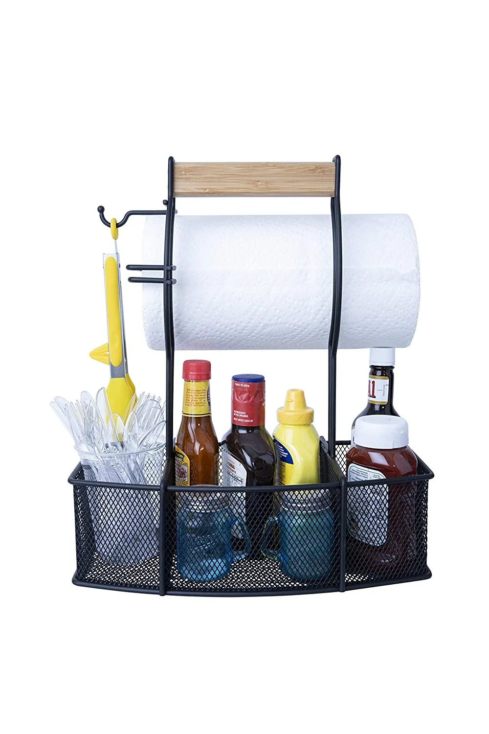 Superior Trading Co. Steel Caddy for Organizing Paper Towels, Condiments, Tools for Grill, BBQ, Picnics, Household Cleaning, Garage, Cars Caddy, Black, Large