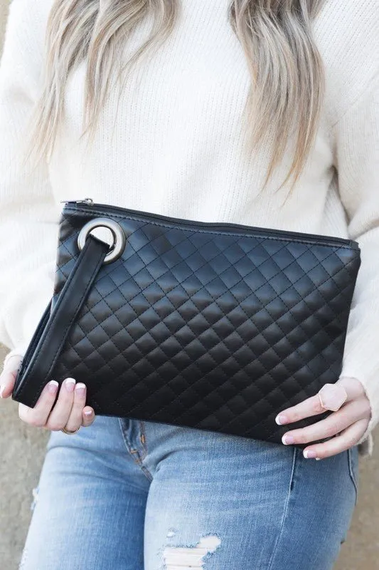 Take Me Away Quilted Wristlet Clutch Bag