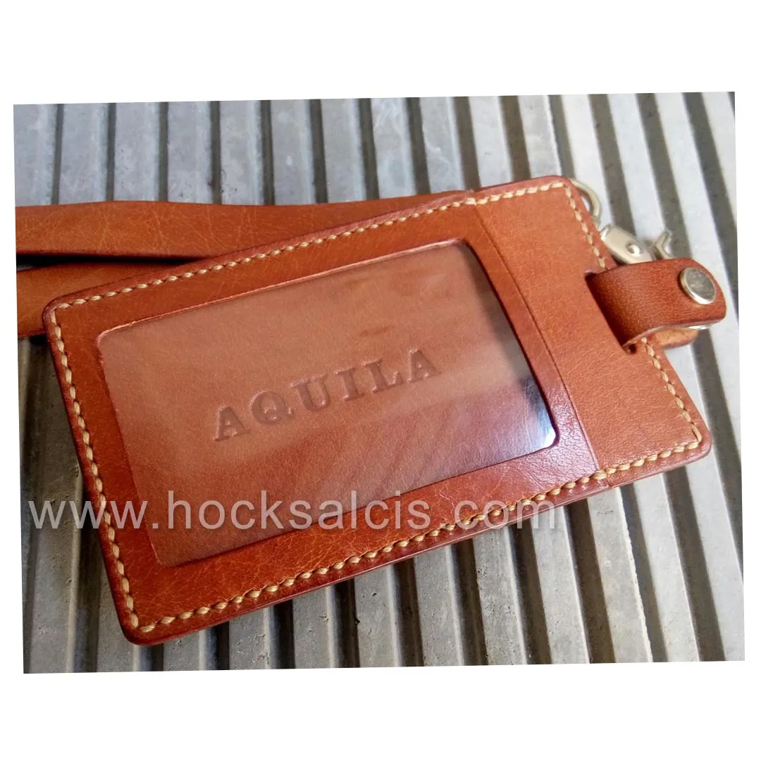 Tan Leather Staff Pass Lanyard Card Holder