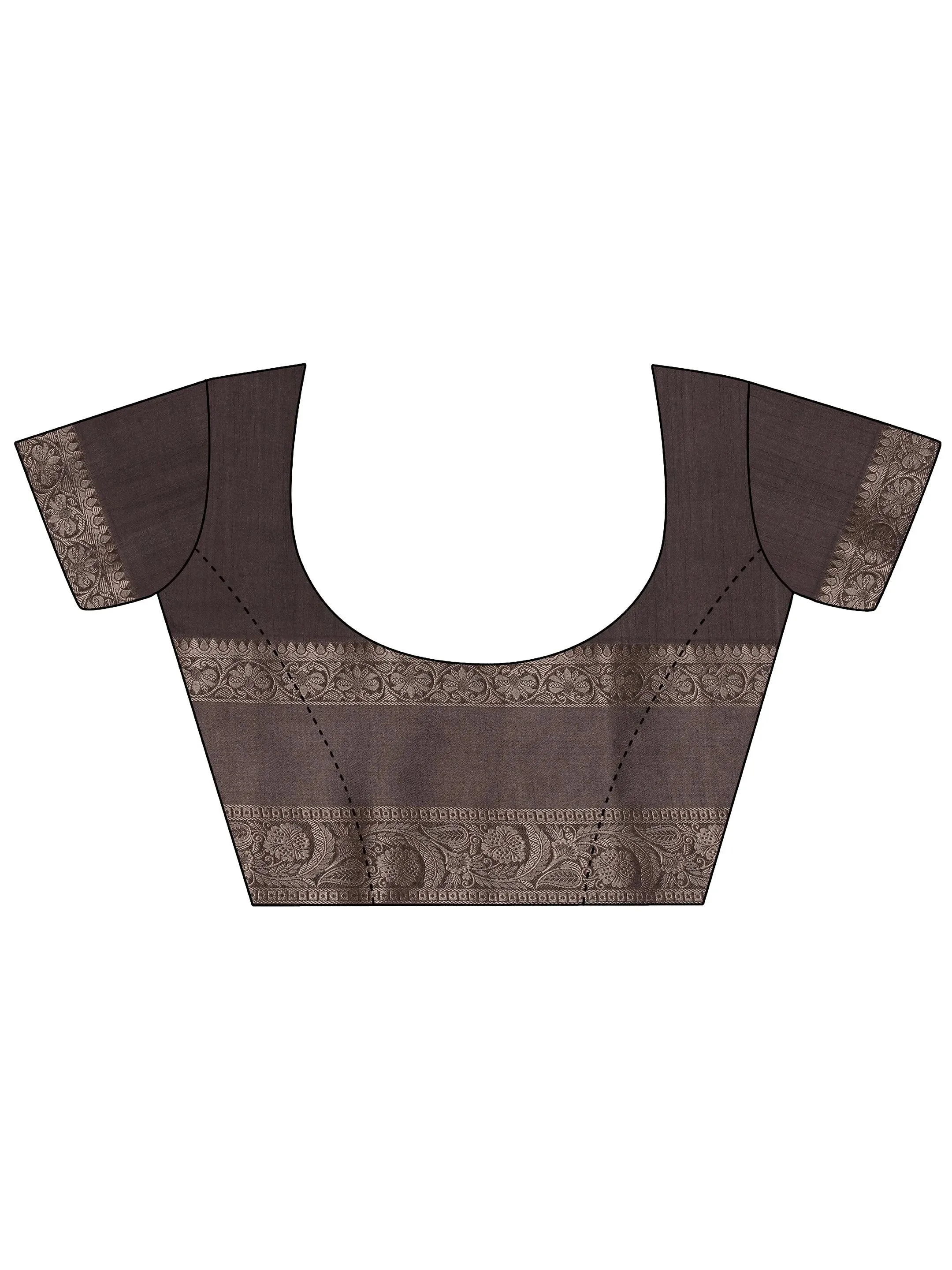 Taupe Printed Silk Blend Saree With Unstitched Blouse Piece