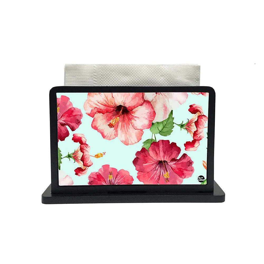Tissue Holder Paper Napkin Stand -  Hibiscus With White Background